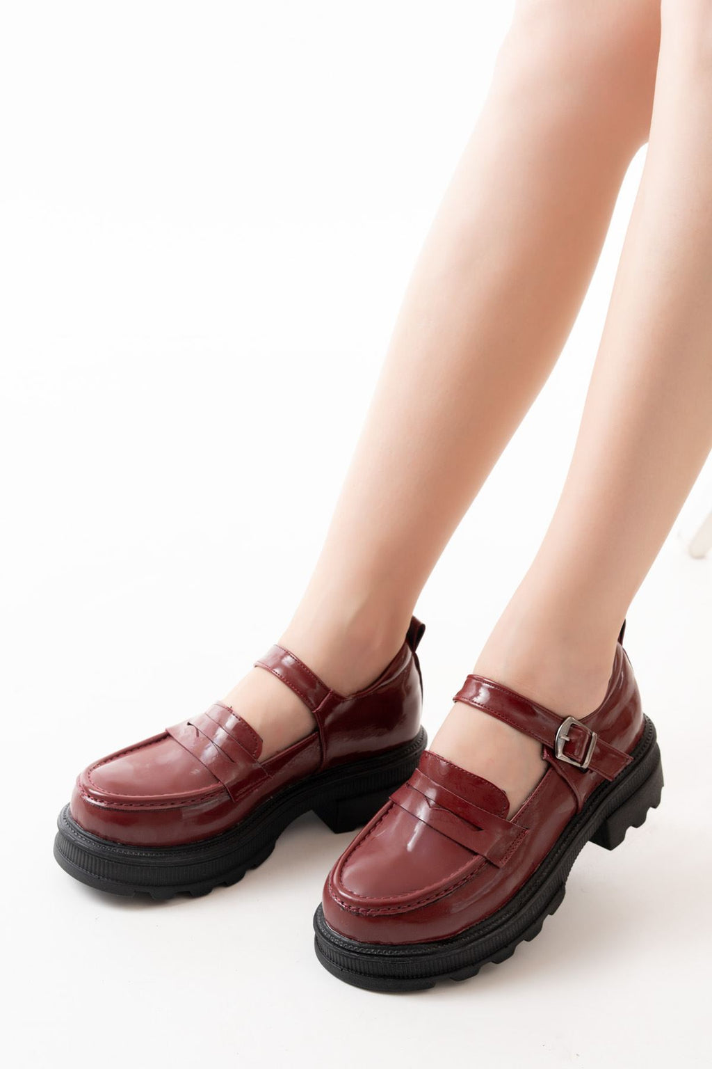 ZRİN-771 Premium Bordo Rugan Kadın Ortopedik Yüksek Tabanlı Loafer