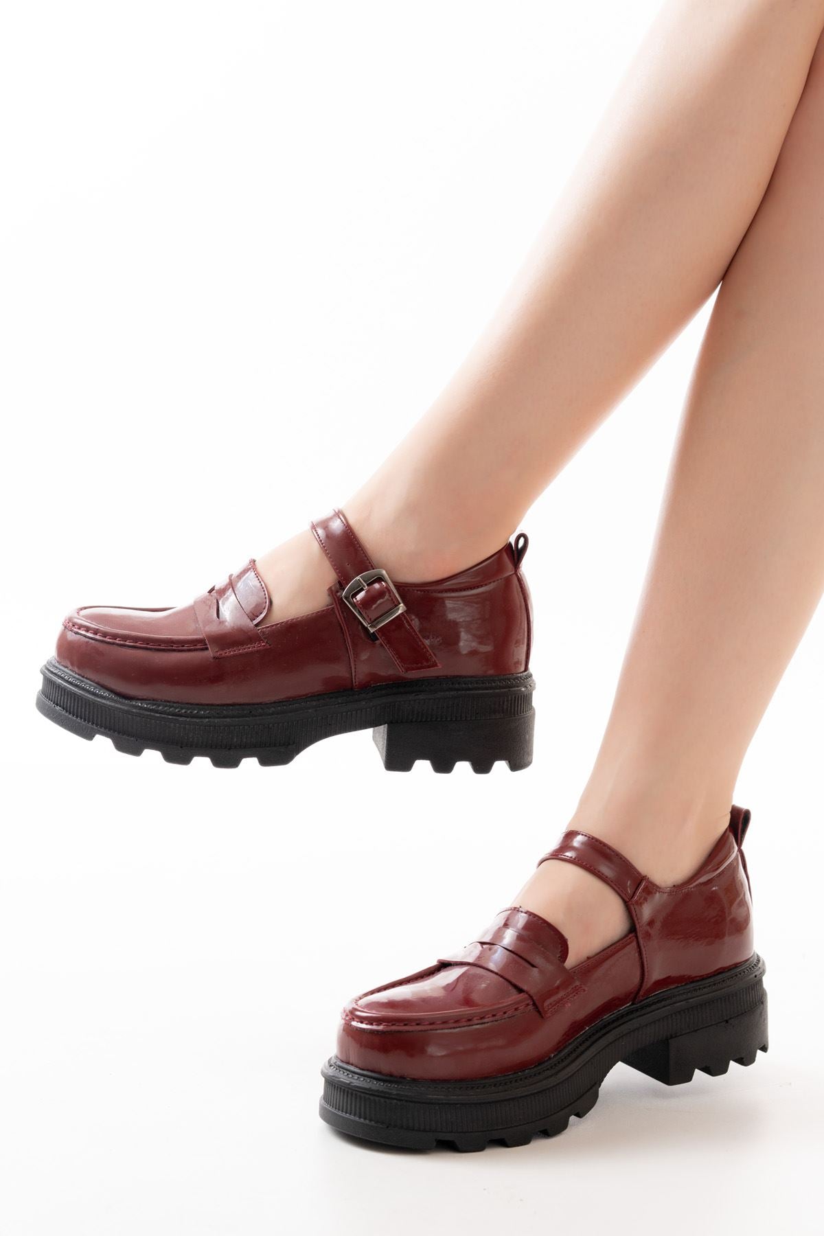 ZRİN-771 Premium Bordo Rugan Kadın Ortopedik Yüksek Tabanlı Loafer