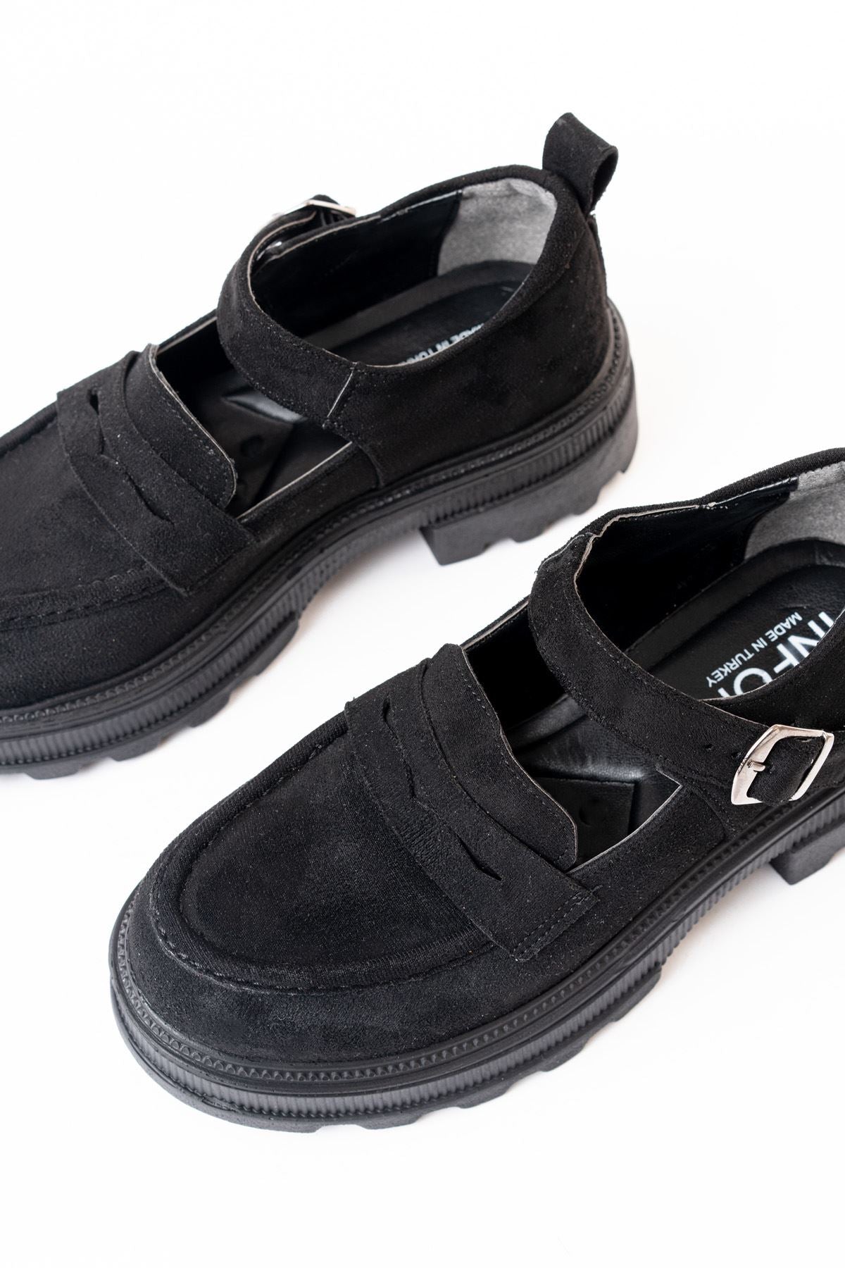 ZRİN-771 Premium Siyah Süet Kadın Ortopedik Yüksek Tabanlı Loafer