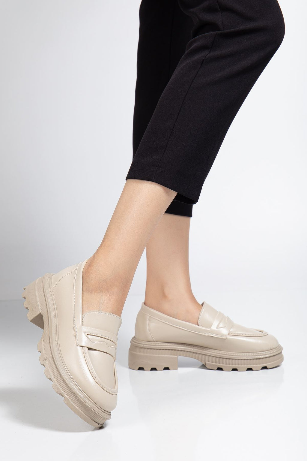ZRİN-759 Premium Bej Yanki Ortopedik Yüksek Tabanlı Loafer