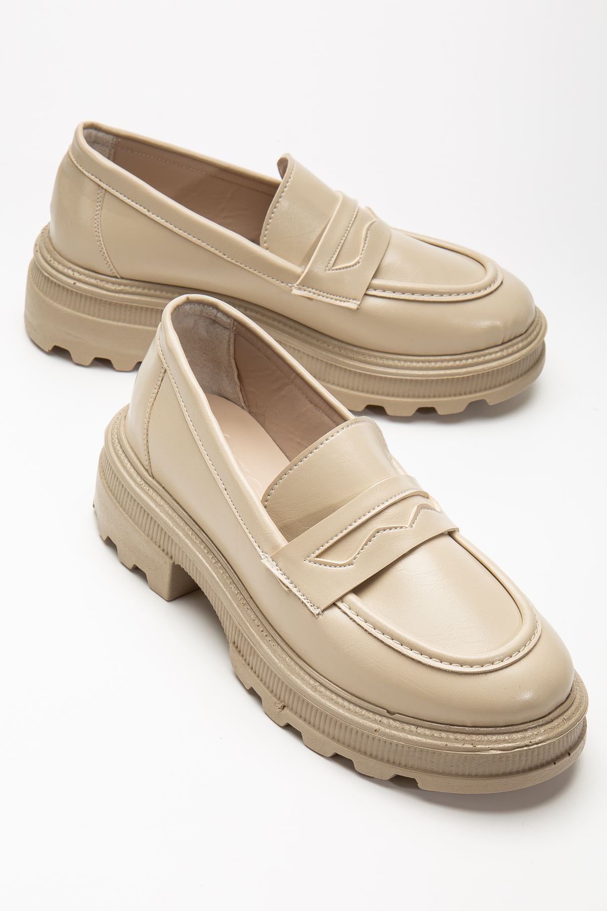 ZRİN-759 Premium Bej Yanki Ortopedik Yüksek Tabanlı Loafer