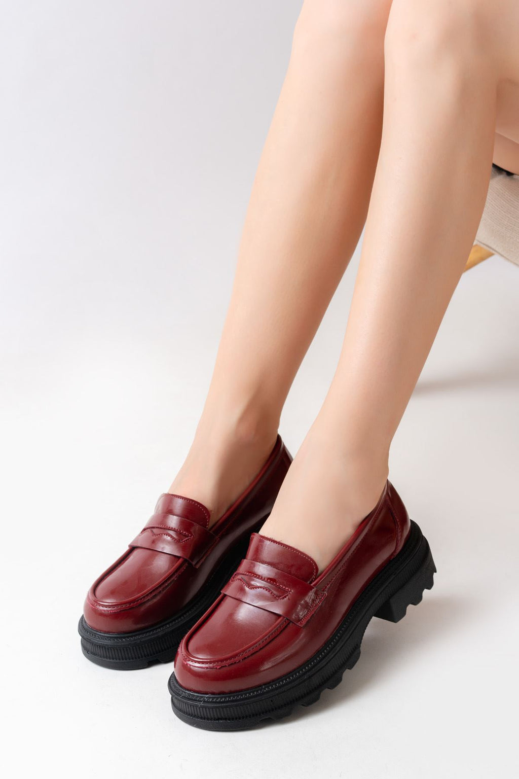 ZRİN-759 Premium Bordo Rugan Ortopedik Yüksek Tabanlı Loafer
