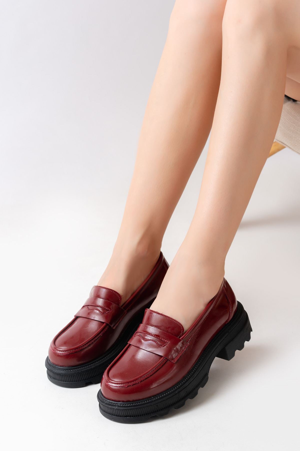 ZRİN-759 Premium Bordo Rugan Ortopedik Yüksek Tabanlı Loafer