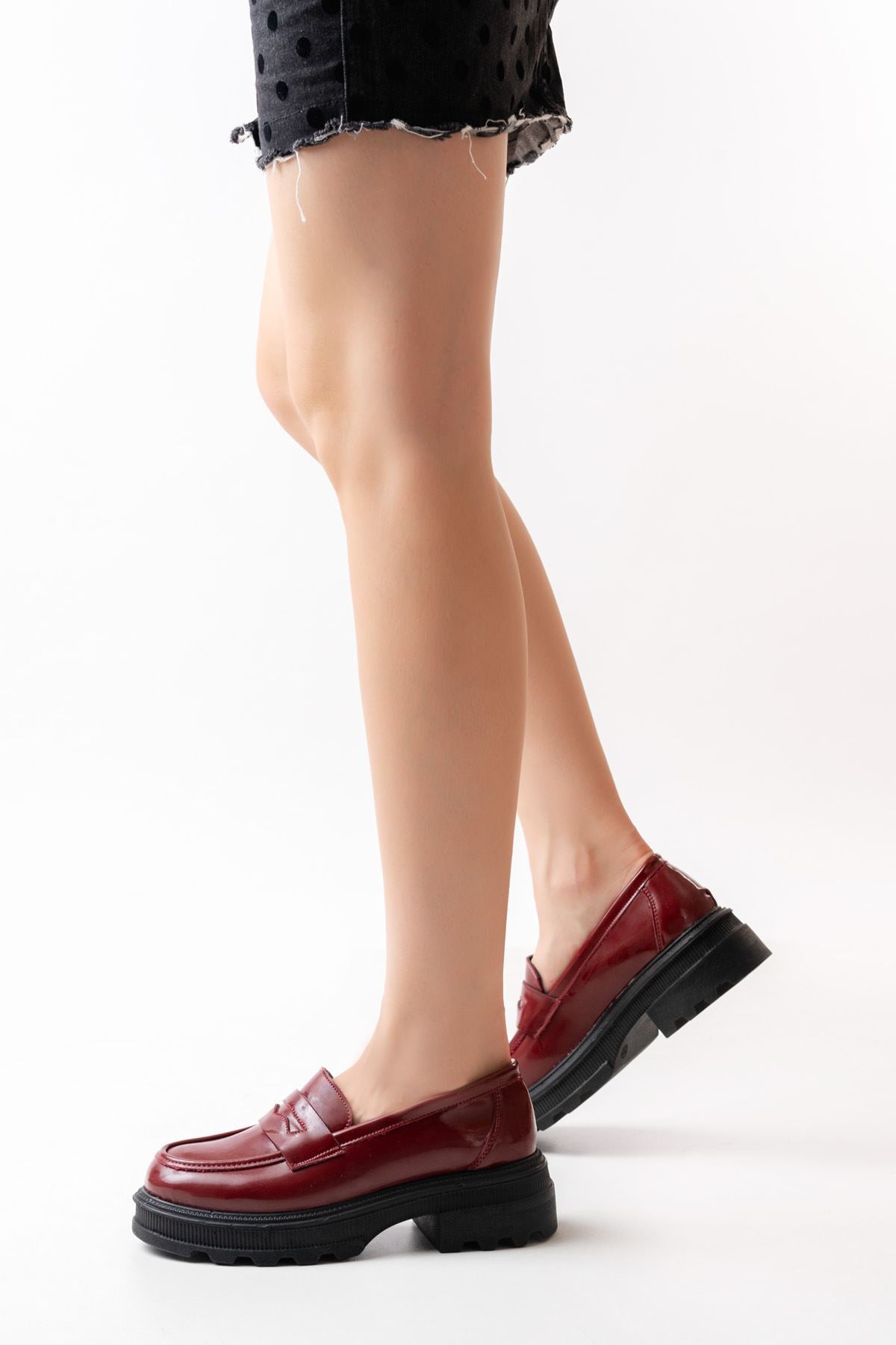 ZRİN-759 Premium Bordo Rugan Ortopedik Yüksek Tabanlı Loafer