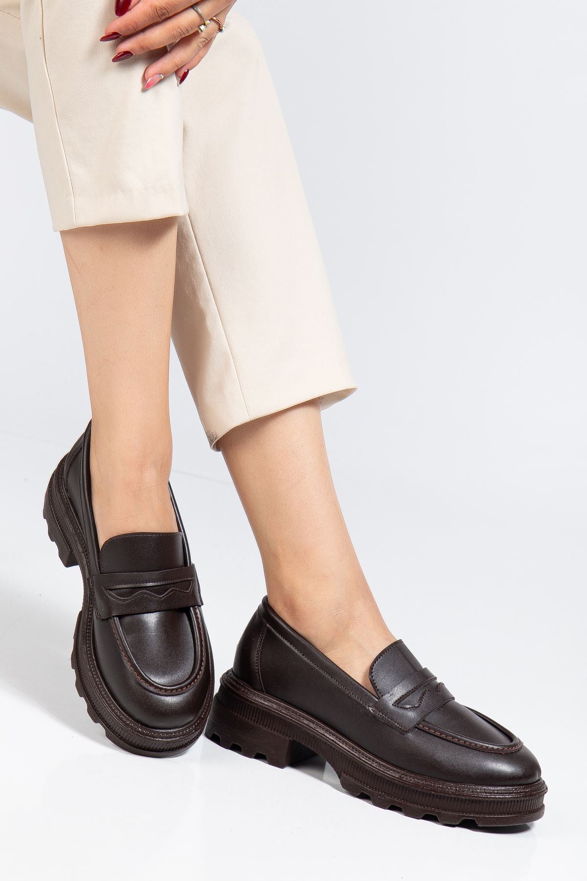 ZRİN-759 Premium Kahve Ortopedik Yüksek Tabanlı Loafer