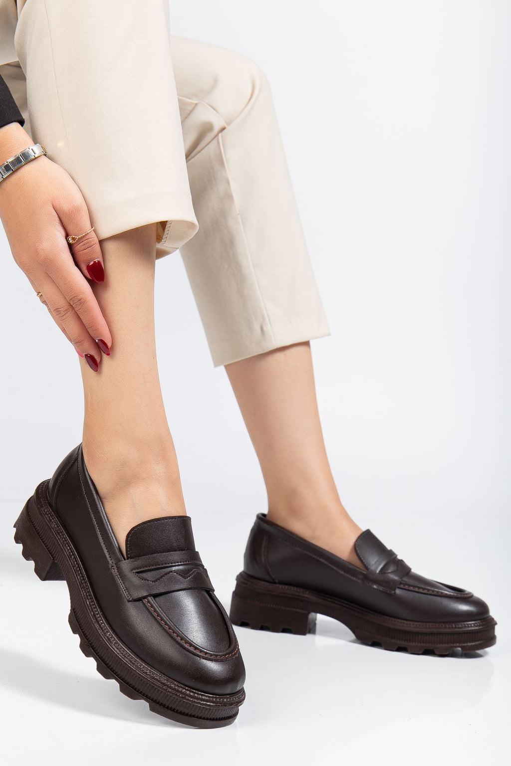ZRİN-759 Premium Kahve Ortopedik Yüksek Tabanlı Loafer