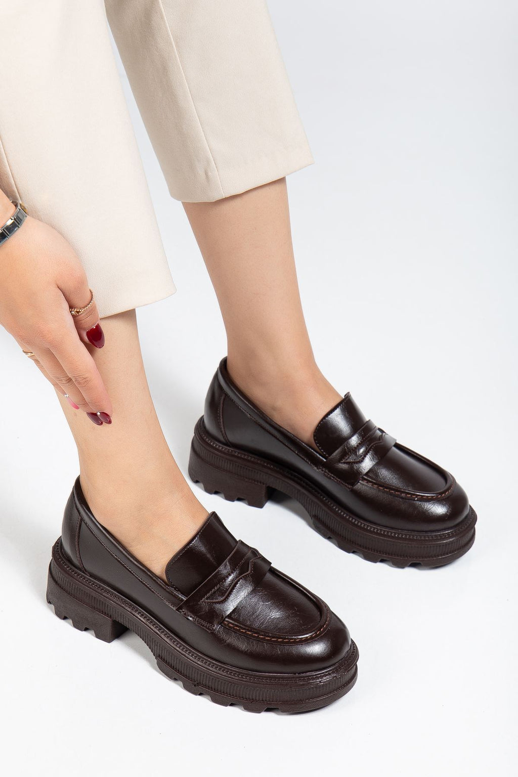 ZRİN-759 Premium Kahve Yanki Ortopedik Yüksek Tabanlı Loafer