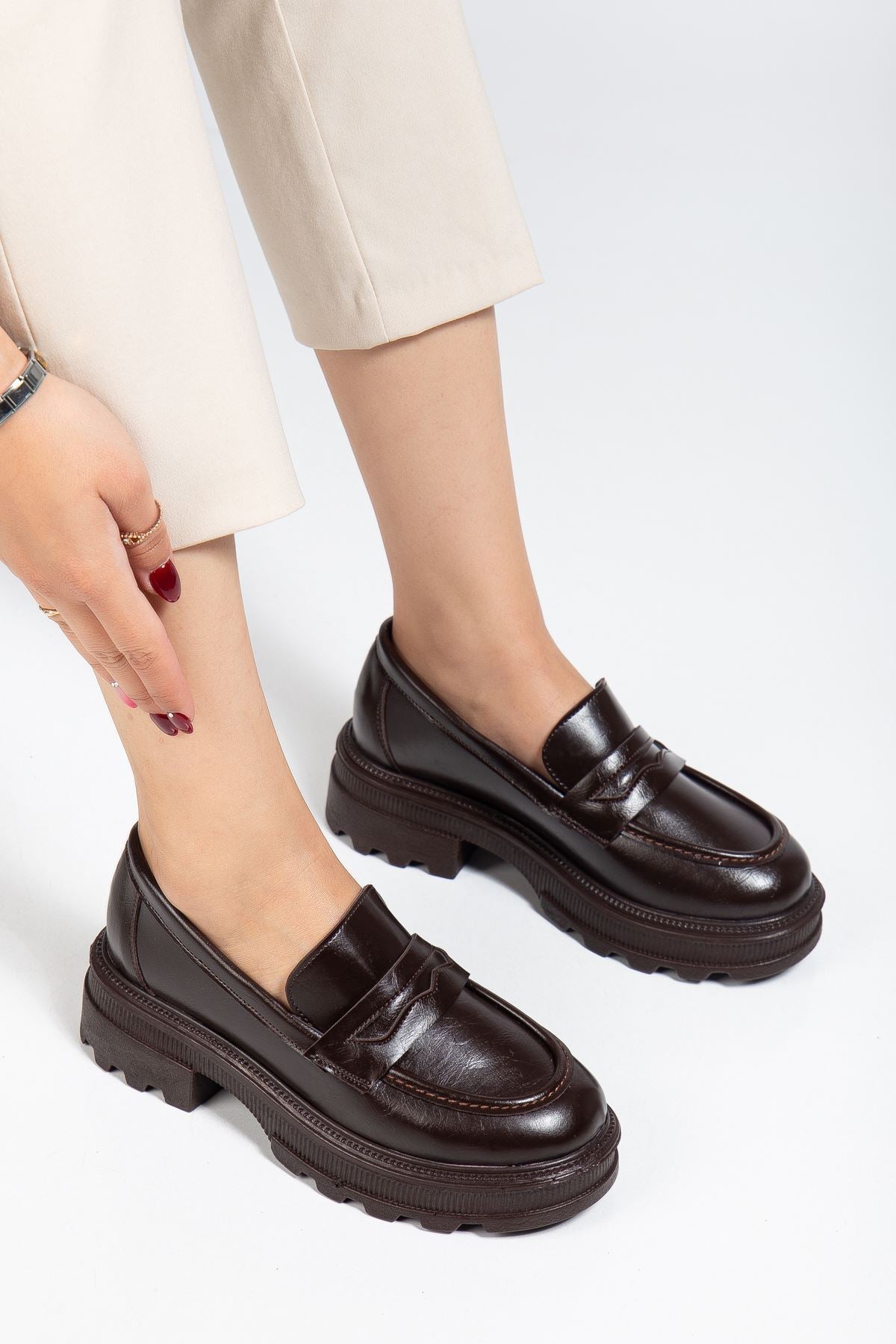 ZRİN-759 Premium Kahve Yanki Ortopedik Yüksek Tabanlı Loafer