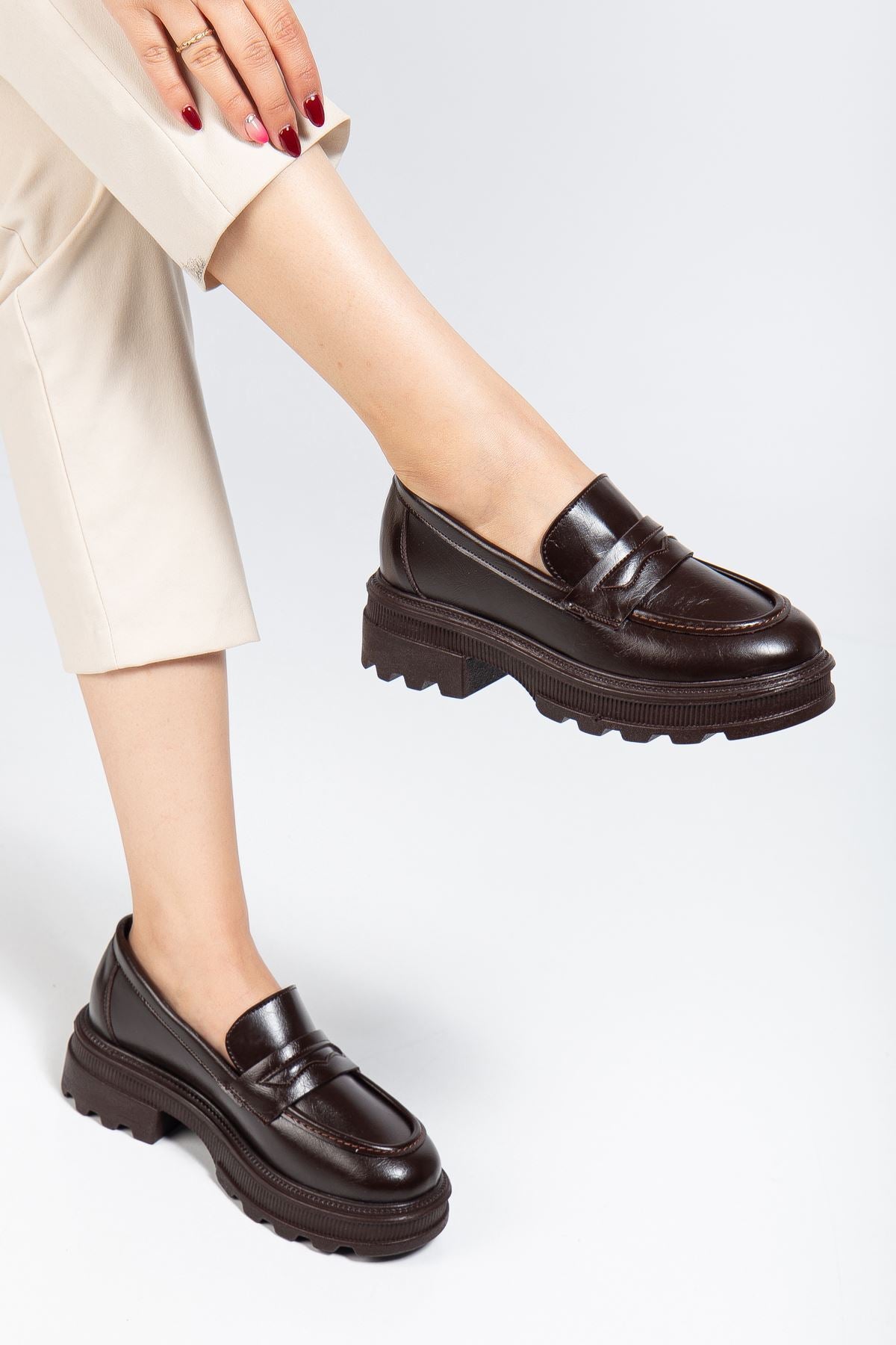 ZRİN-759 Premium Kahve Yanki Ortopedik Yüksek Tabanlı Loafer