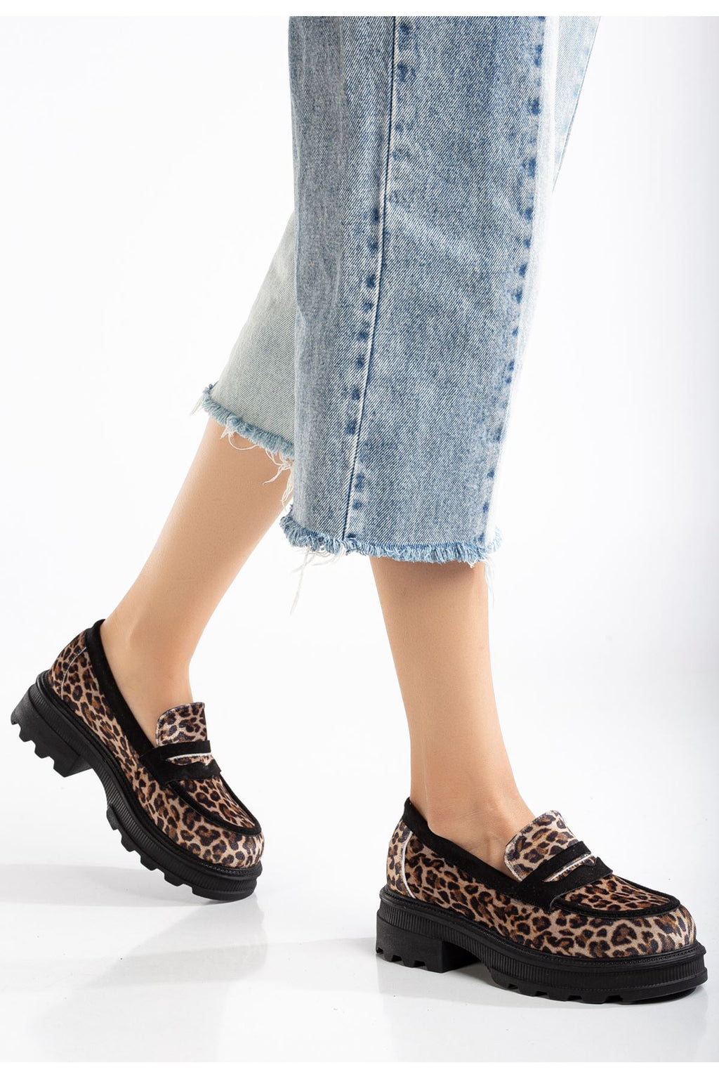 ZRİN-759 Premium Leopar Ortopedik Yüksek Tabanlı Loafer