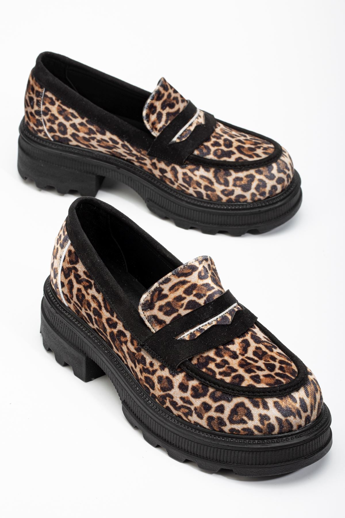 ZRİN-759 Premium Leopar Ortopedik Yüksek Tabanlı Loafer