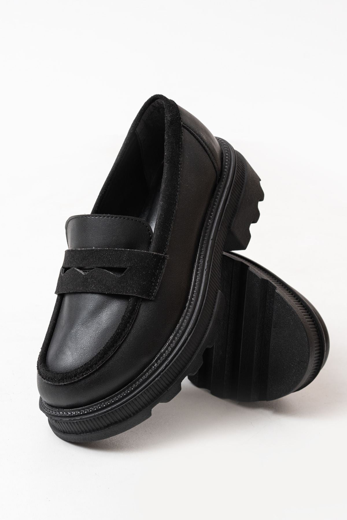 ZRİN-759 Premium Siyah Ortopedik Yüksek Tabanlı Loafer