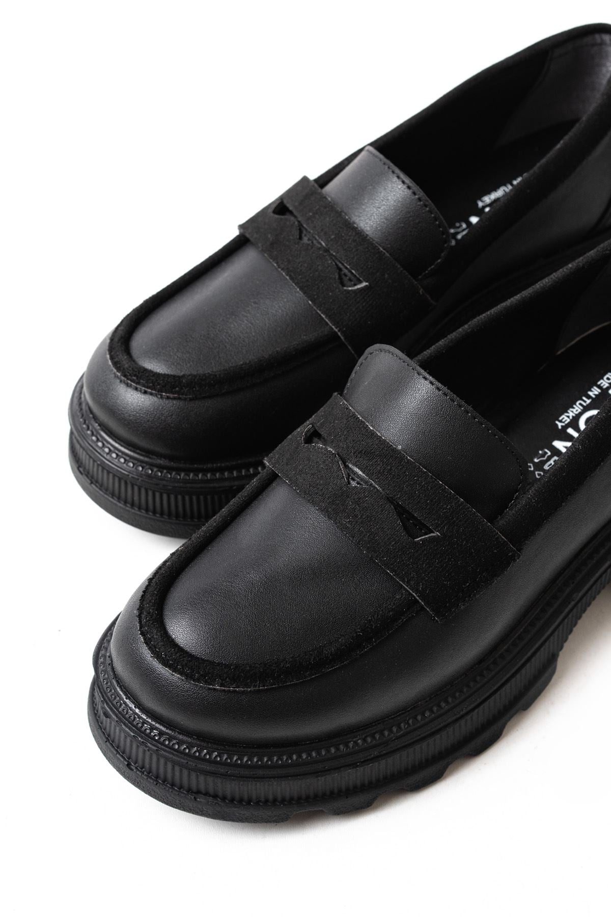 ZRİN-759 Premium Siyah Ortopedik Yüksek Tabanlı Loafer