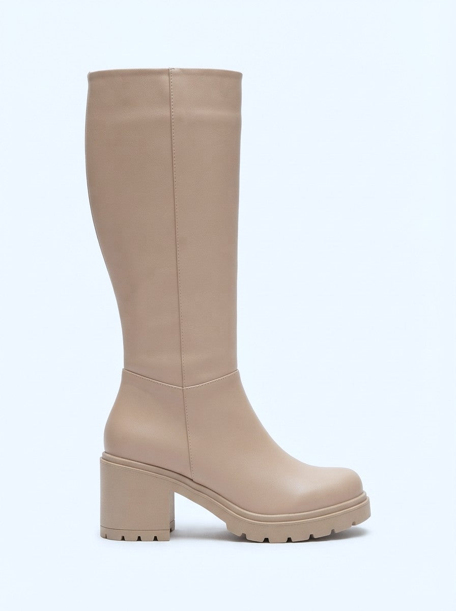 ZRİNX-3013 Premium Bej Fermuarlı Günlük Kadın Çizme 6 cm