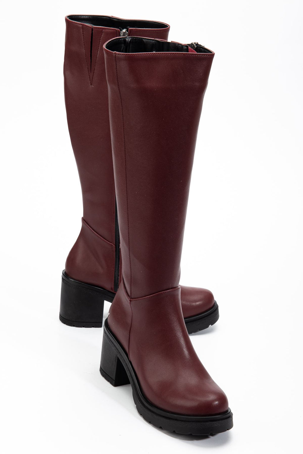 ZRİNX-3013 Premium Bordo Fermuarlı Günlük Kadın Çizme 6 cm