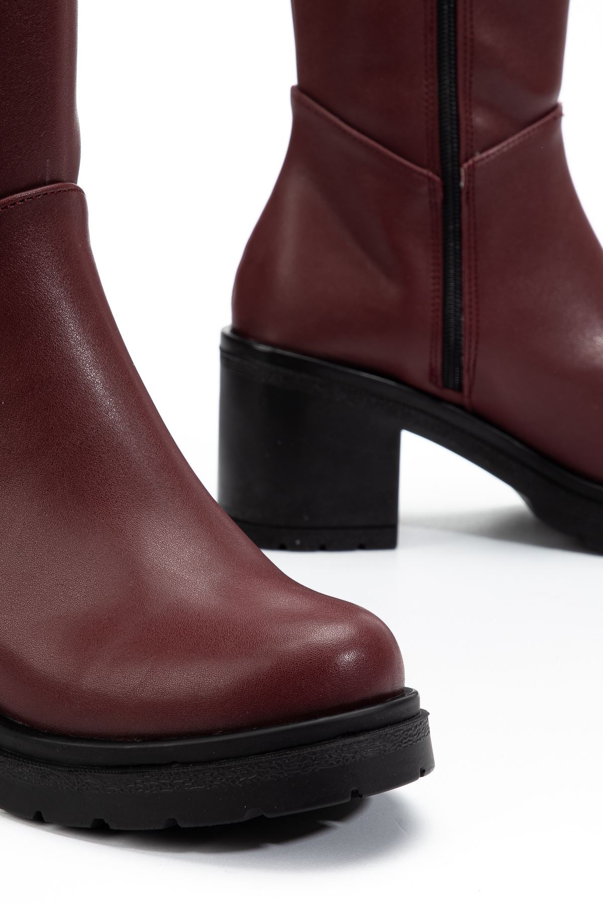 ZRİNX-3013 Premium Bordo Fermuarlı Günlük Kadın Çizme 6 cm