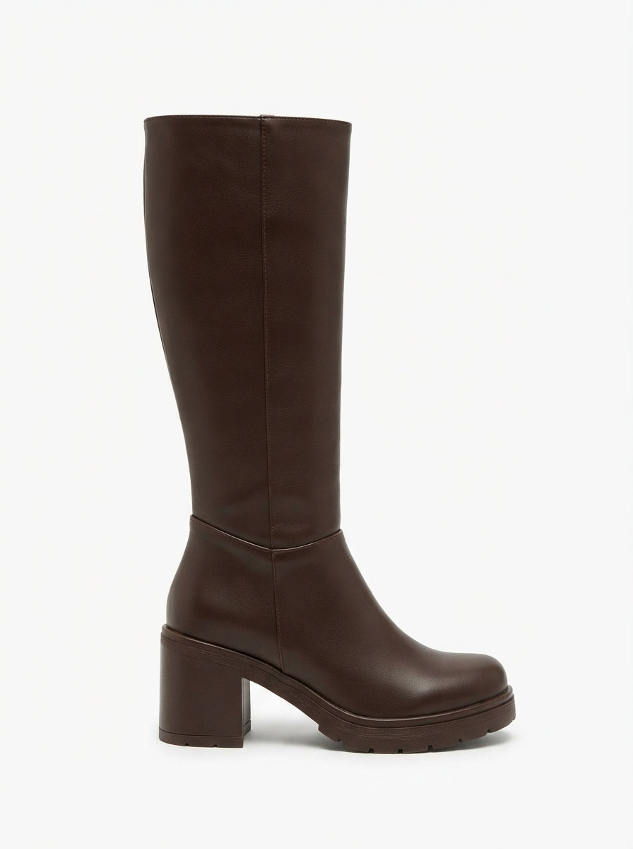 ZRİNX-3013 Premium Kahverengi Fermuarlı Günlük Kadın Çizme 6 cm