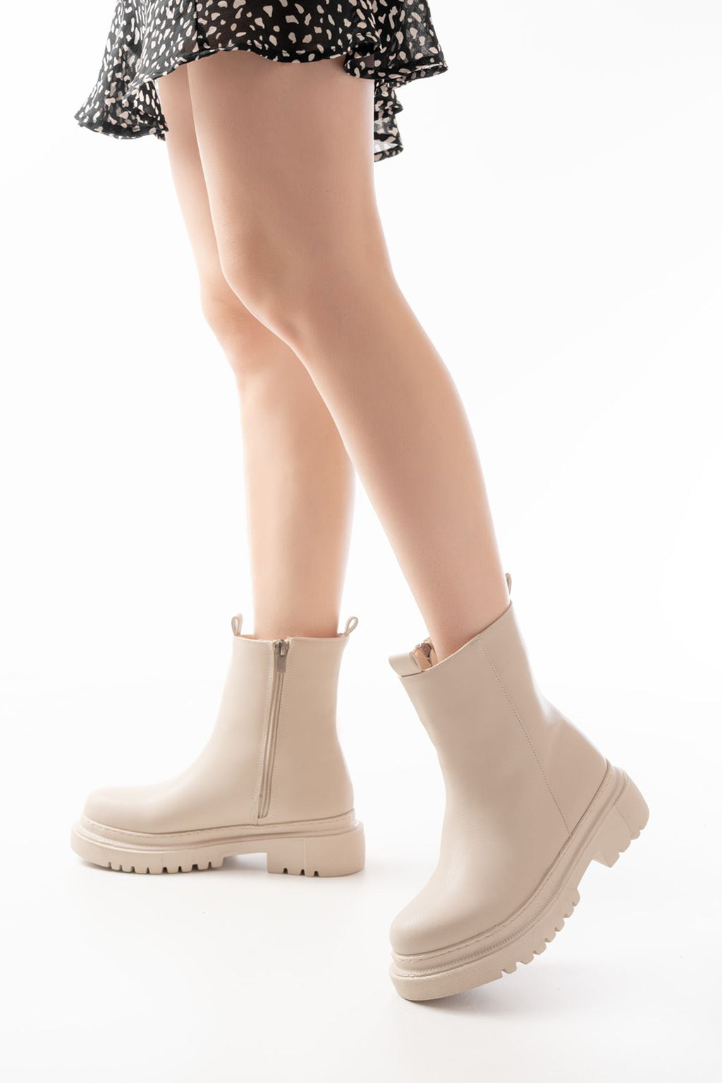ZRİN812-2012 Premium Bej Fermuarlı Günlük Kadın Bot