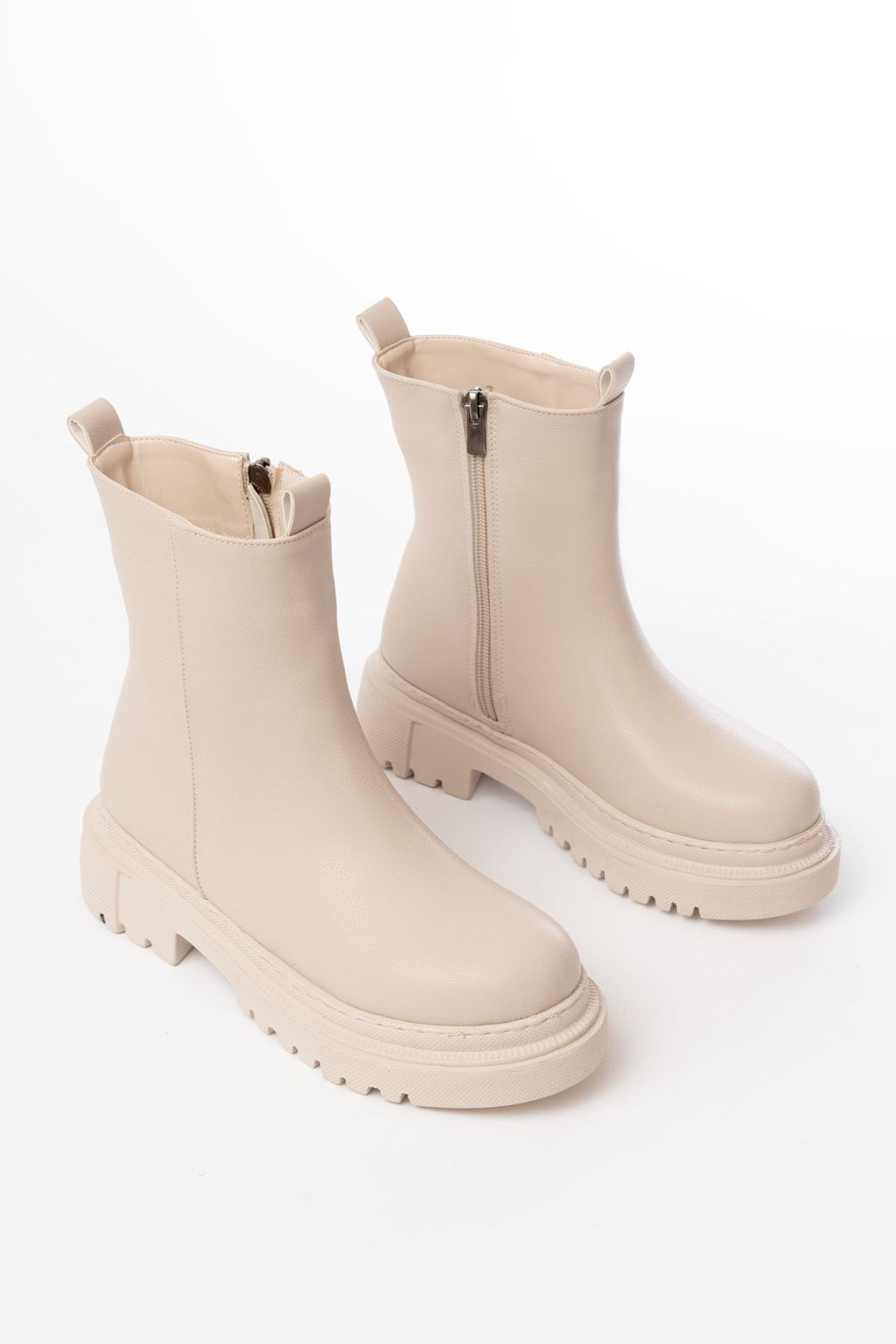 ZRİN812-2012 Premium Bej Fermuarlı Günlük Kadın Bot