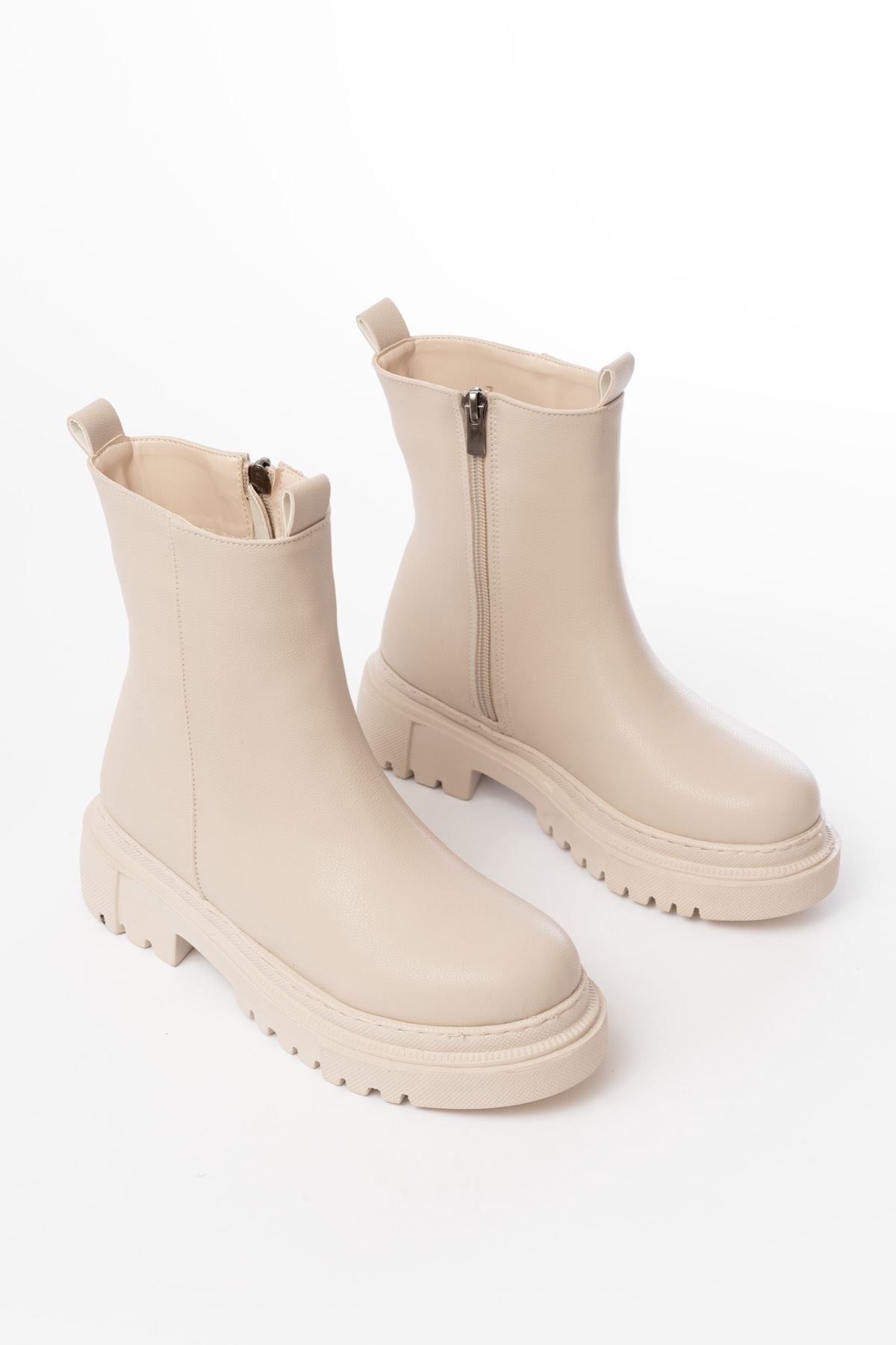ZRİN812-2012 Premium Bej Fermuarlı Günlük Kadın Bot