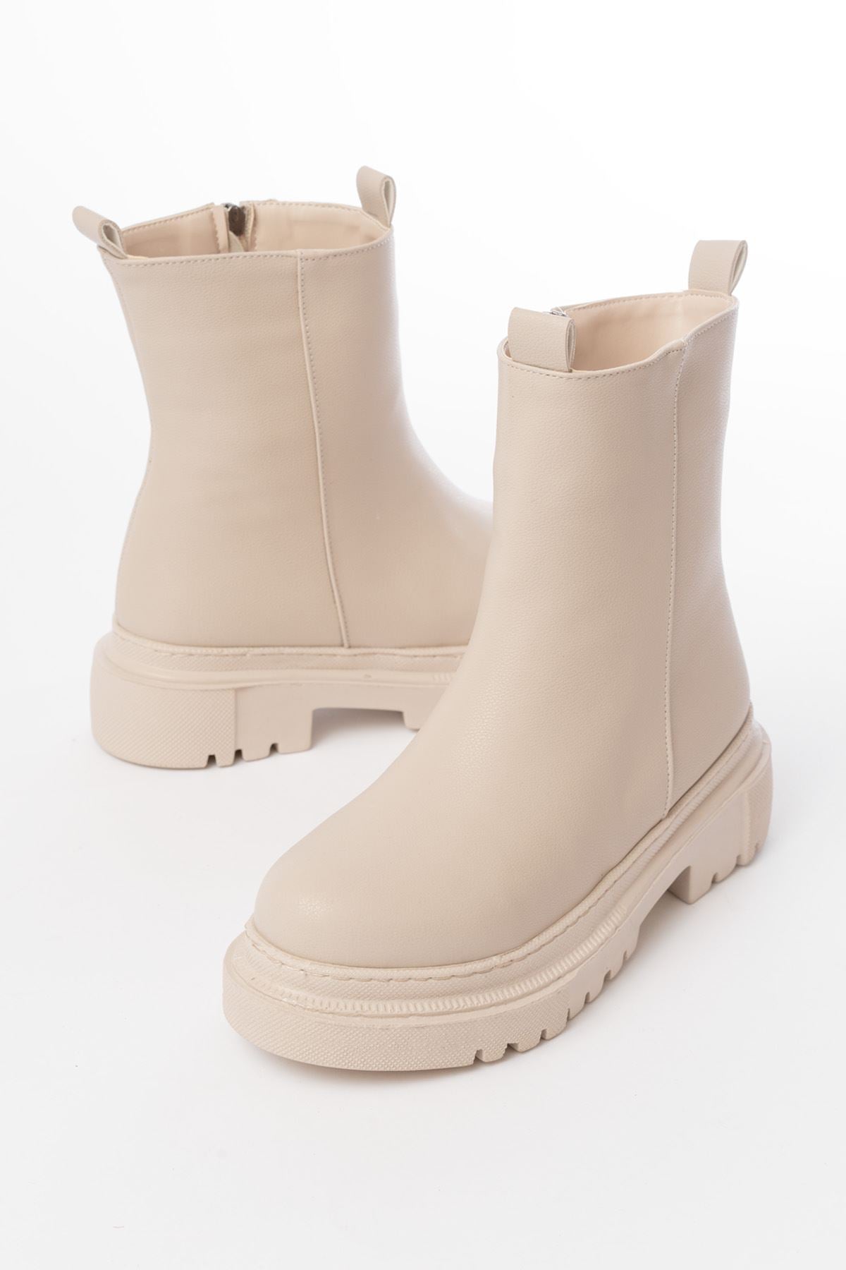 ZRİN812-2012 Premium Bej Fermuarlı Günlük Kadın Bot