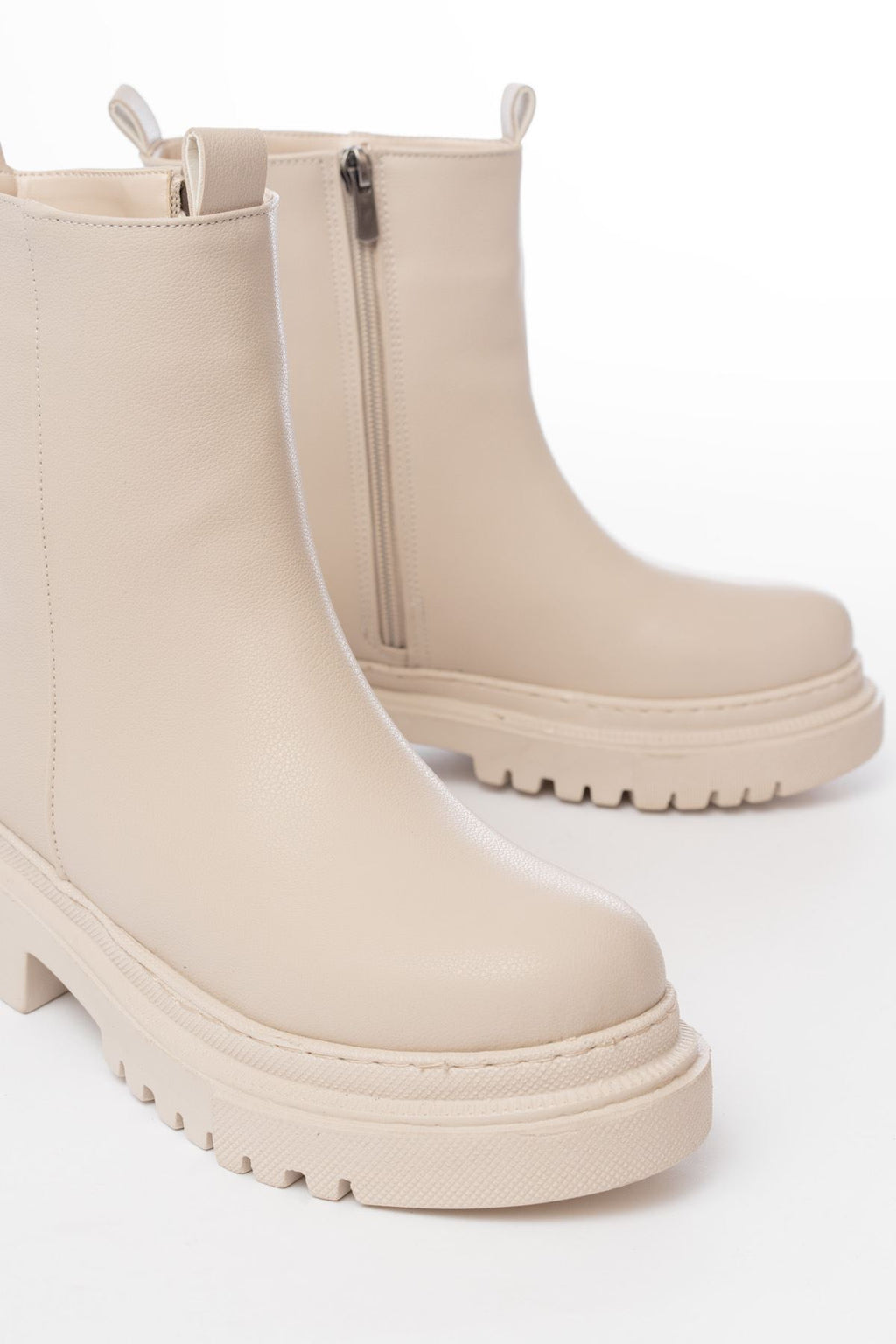 ZRİN812-2012 Premium Bej Fermuarlı Günlük Kadın Bot