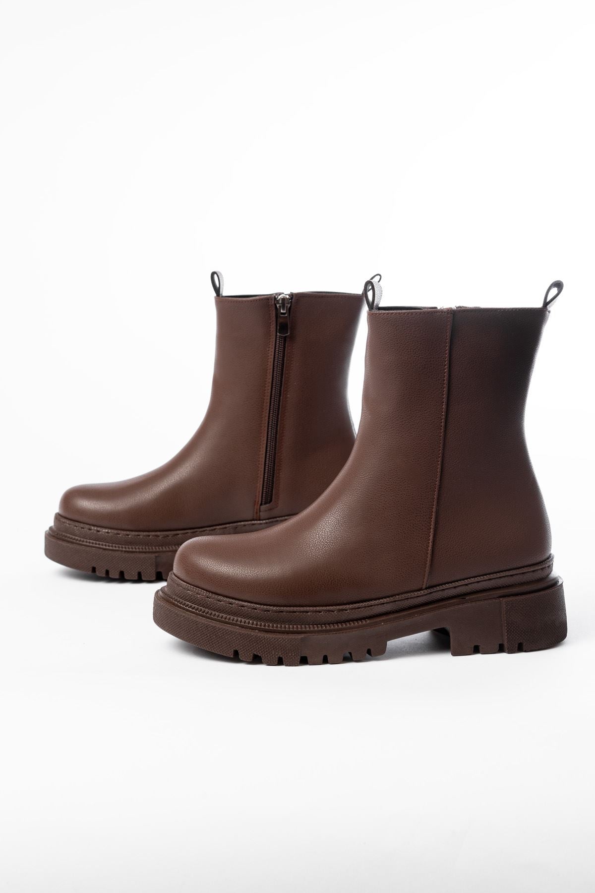 ZRİN812-2012 Premium Kahverengi Fermuarlı Günlük Kadın Bot