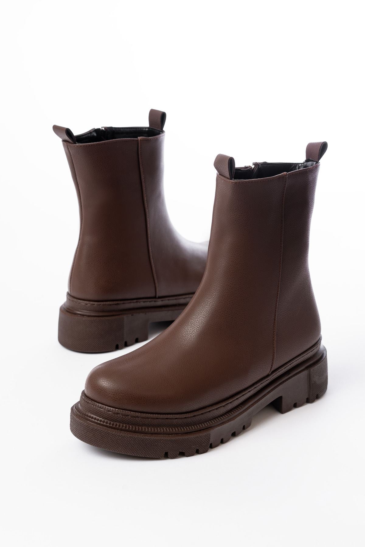 ZRİN812-2012 Premium Kahverengi Fermuarlı Günlük Kadın Bot
