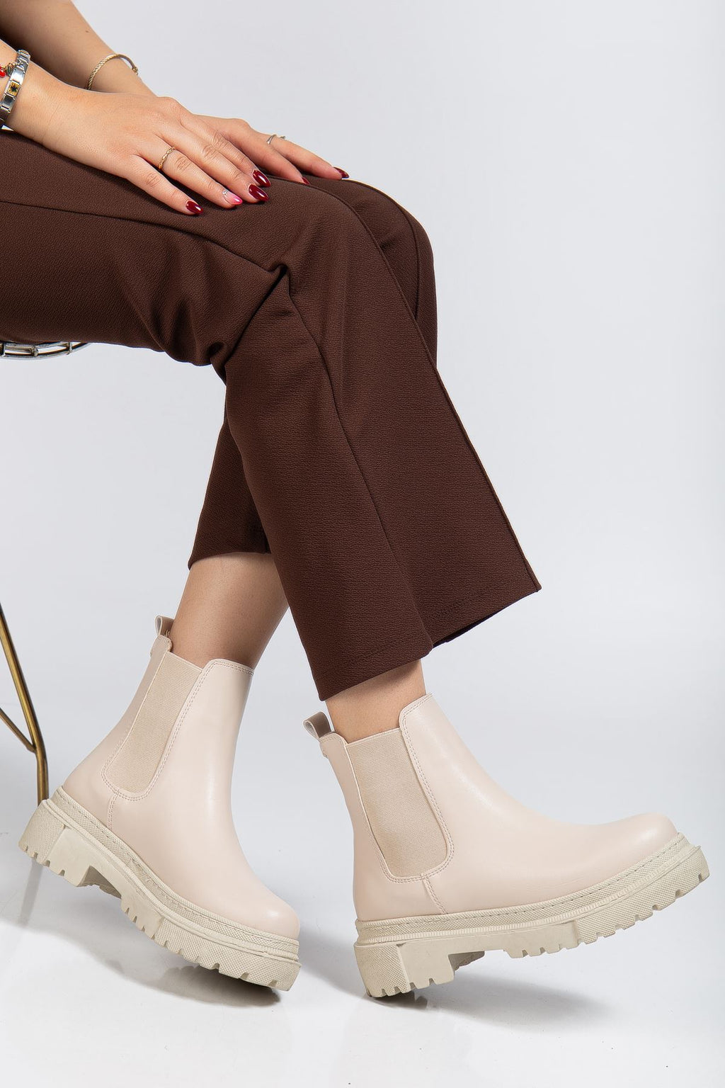 ZRİN812-2137 Premium Bej Lastikli Günlük Kadın Bot