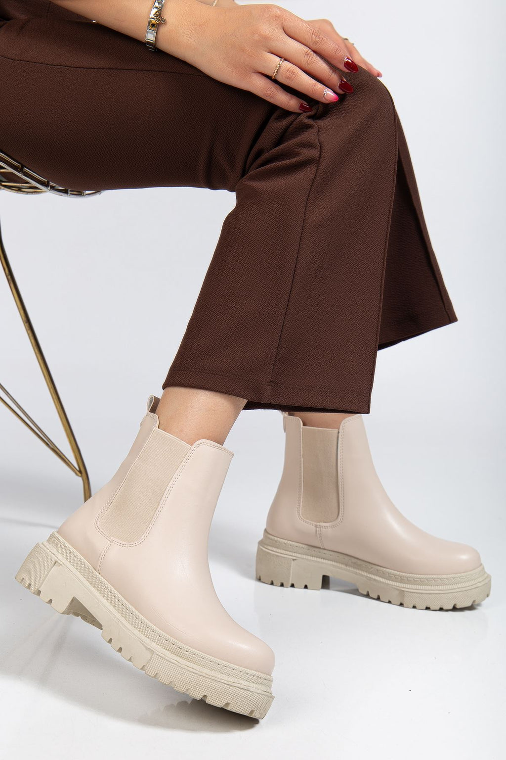 ZRİN812-2137 Premium Bej Lastikli Günlük Kadın Bot