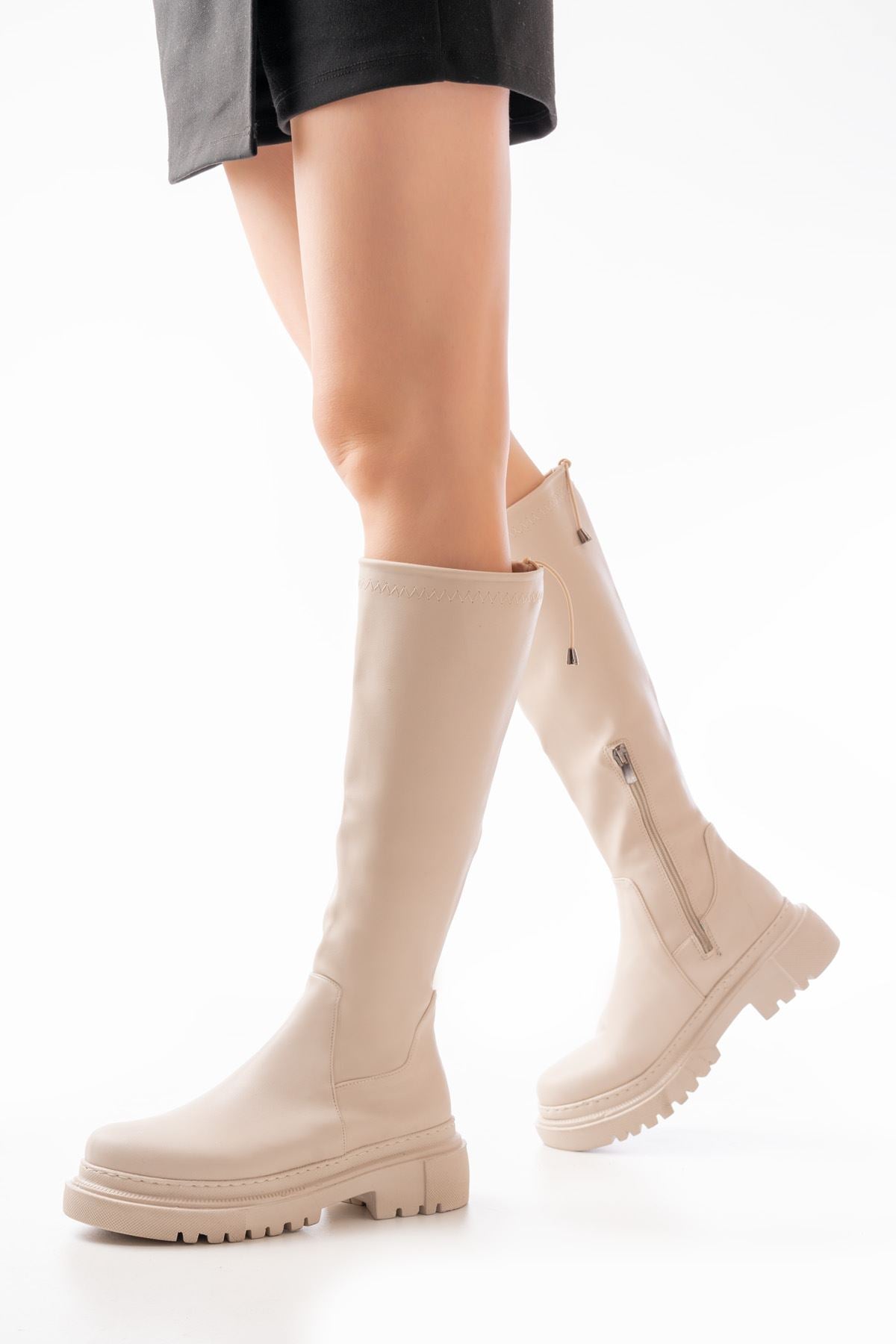 ZRİN812-2291 Premium Bej Fermuarlı Günlük Kadın Çizme
