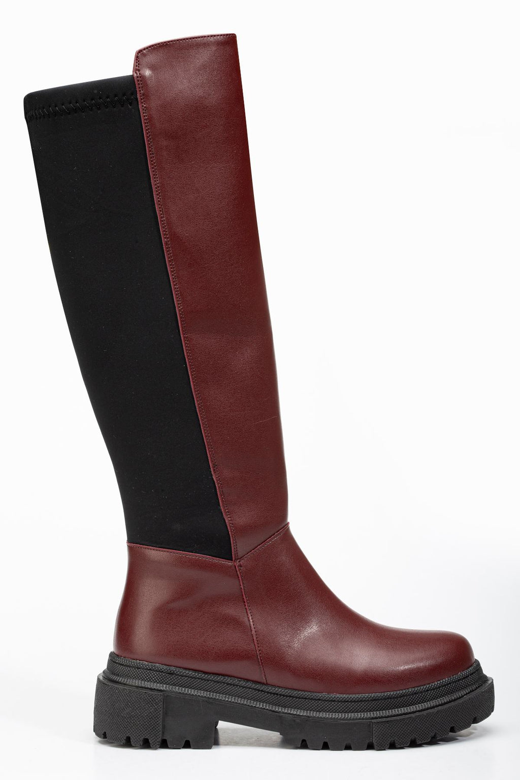 Knee-High Premium Bordo Arkası Streç Fermuarlı Kadın Çizme