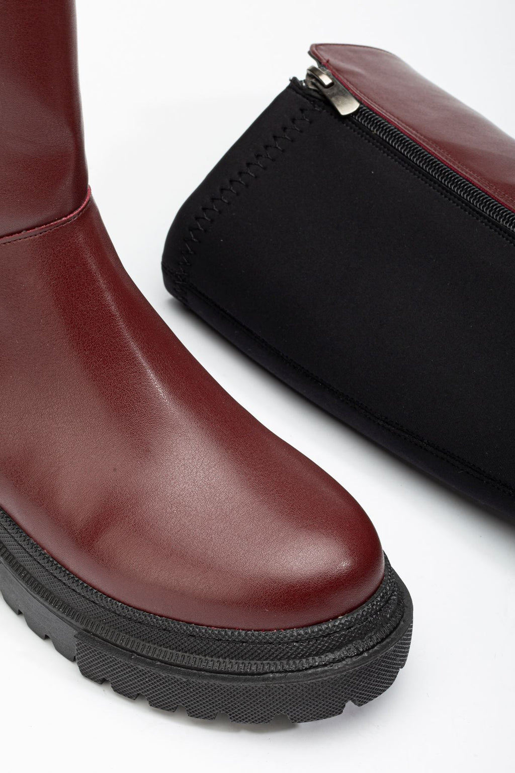 Knee-High Premium Bordo Arkası Streç Fermuarlı Kadın Çizme