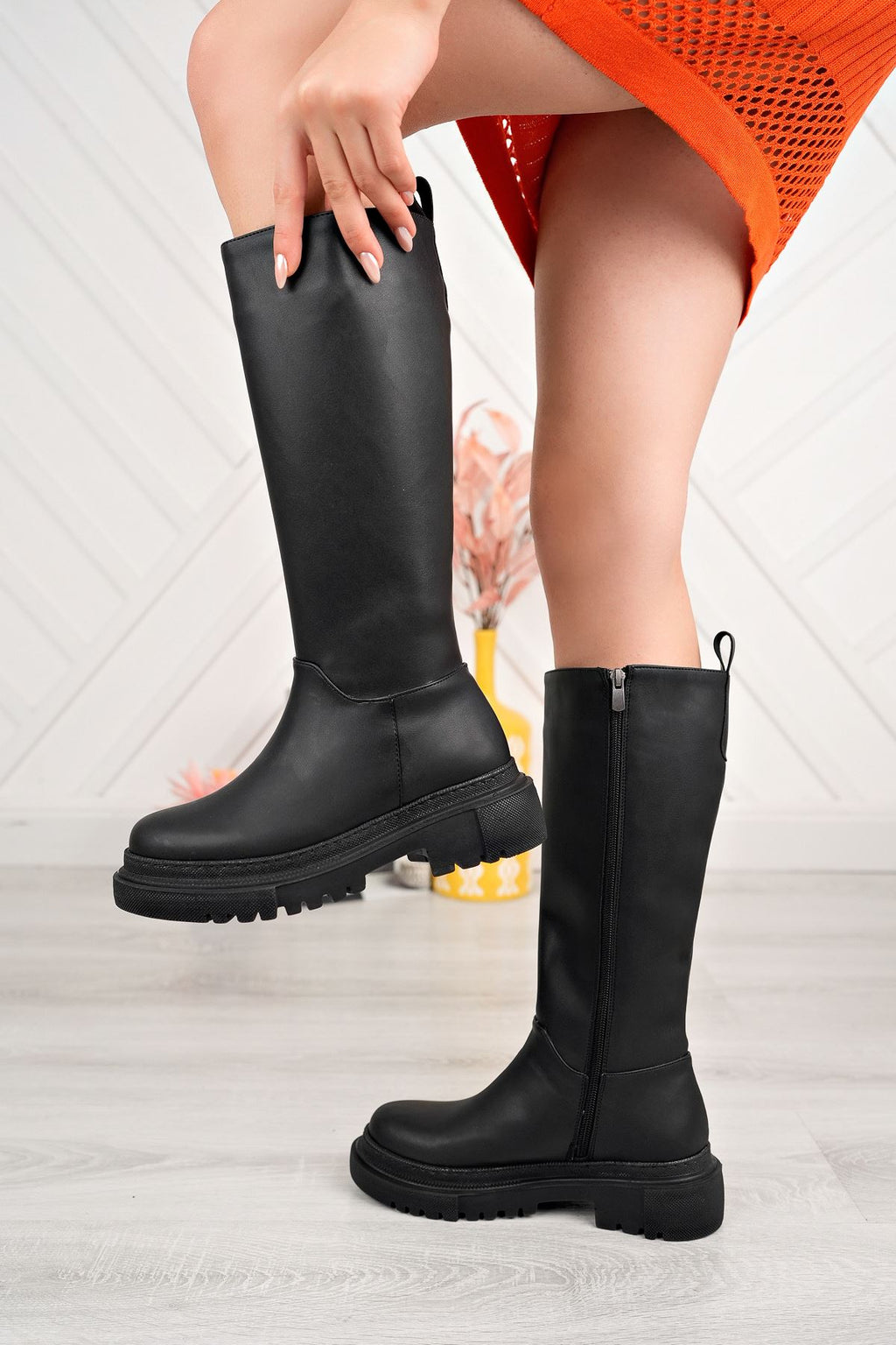 ZRİN-340 Premium Siyah Fermuarlı Günlük Kadın Çizme