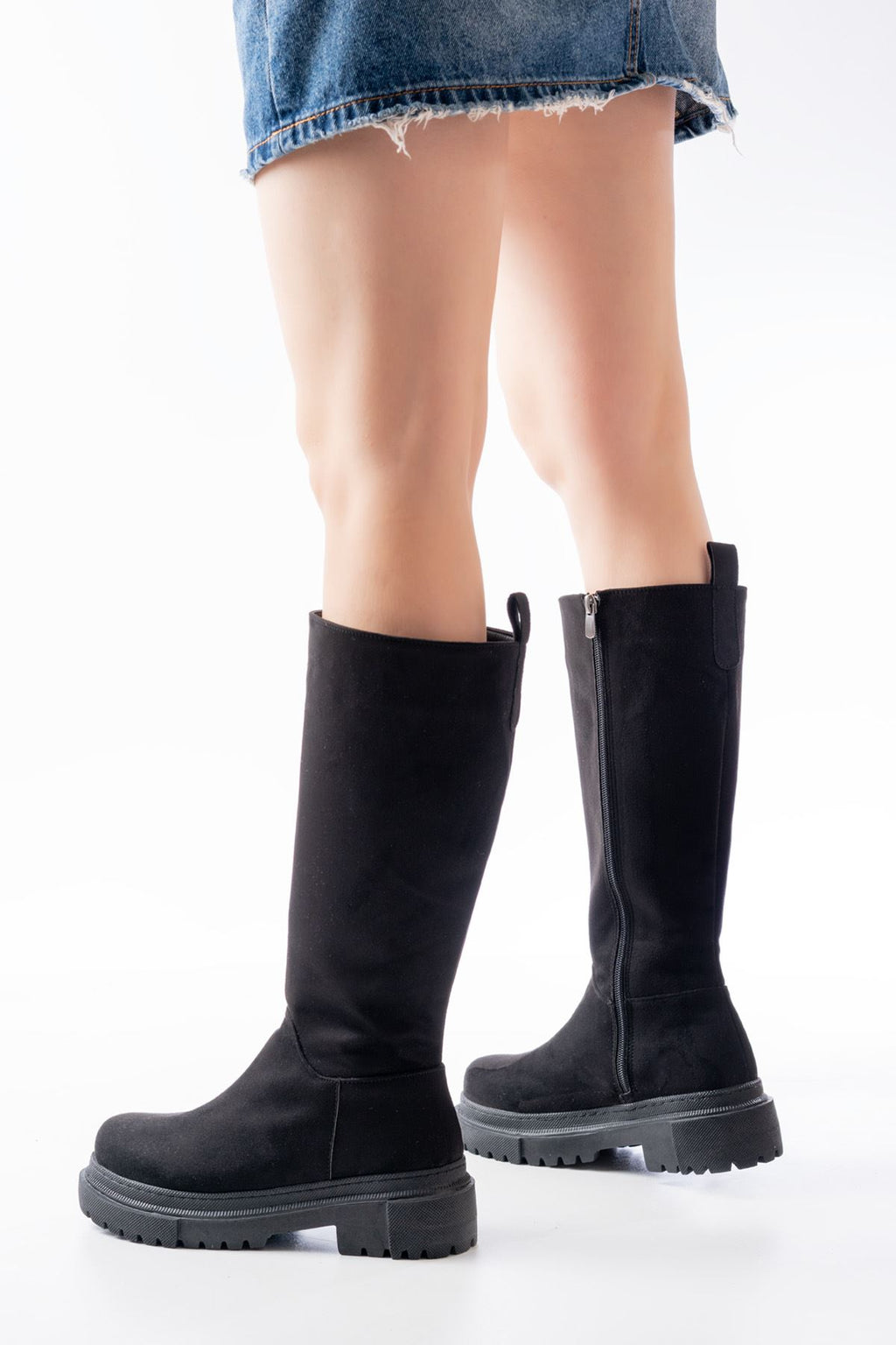 ZRİN-340 Premium Siyah Süet Fermuarlı Günlük Kadın Çizme