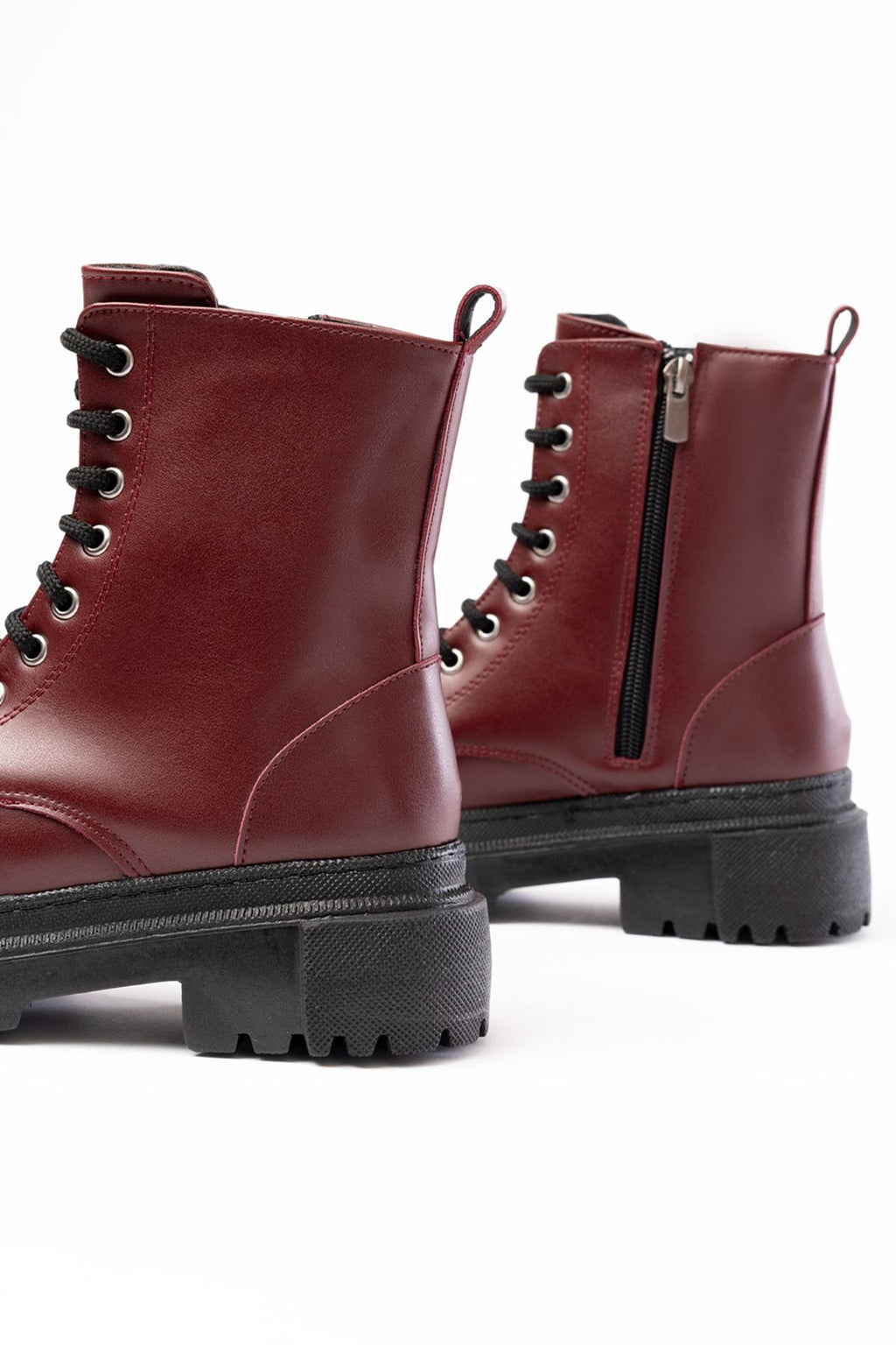 ZRİN812-356 Premium Bordo Bağcıklı Fermuarlı Günlük Kadın Bot