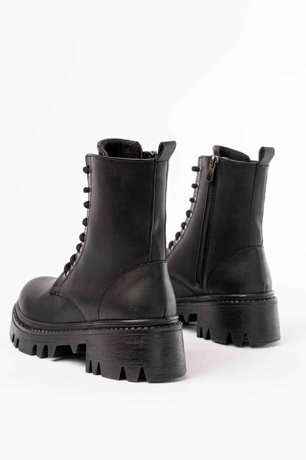 ZRİN868-356 Premium Siyah Bağcıklı Fermuarlı Günlük Kadın Bot