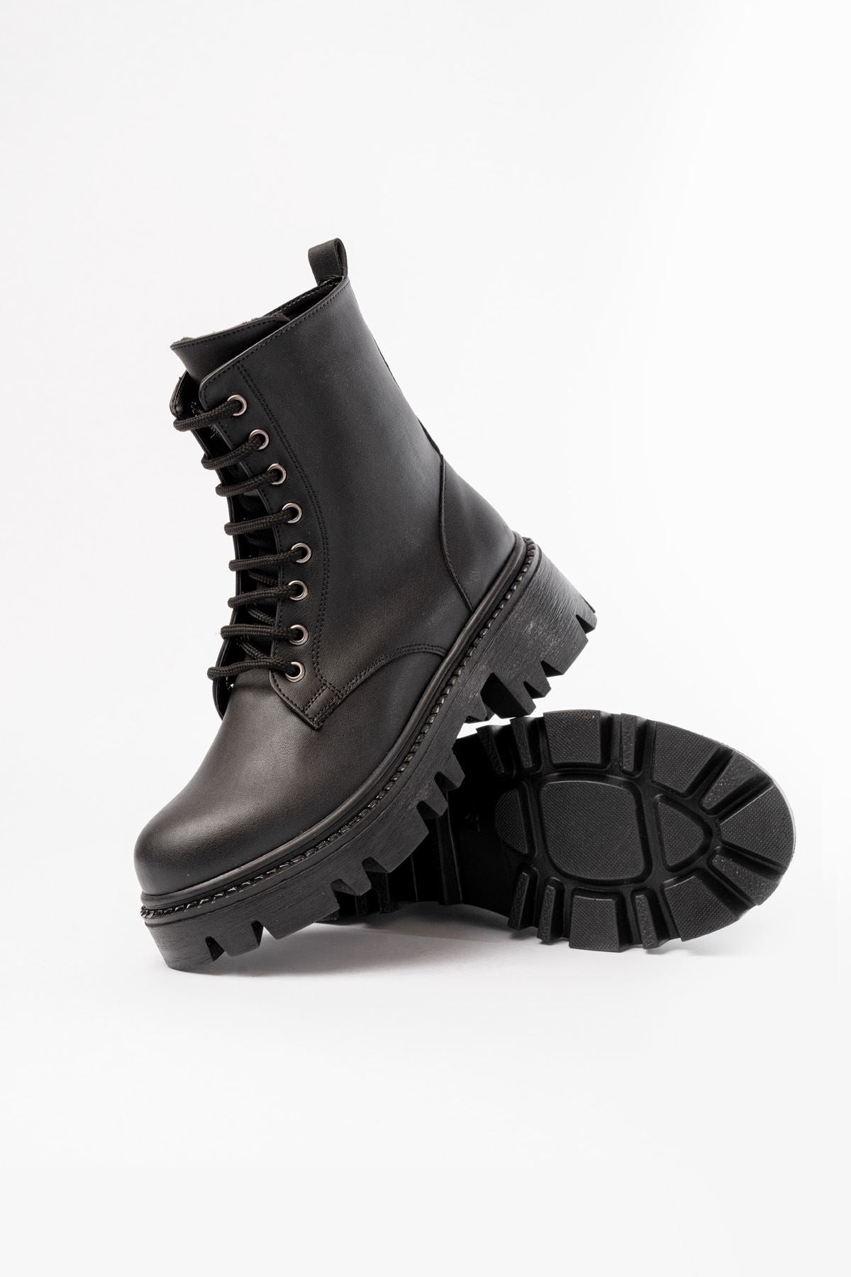 ZRİN868-356 Premium Siyah Bağcıklı Fermuarlı Günlük Kadın Bot