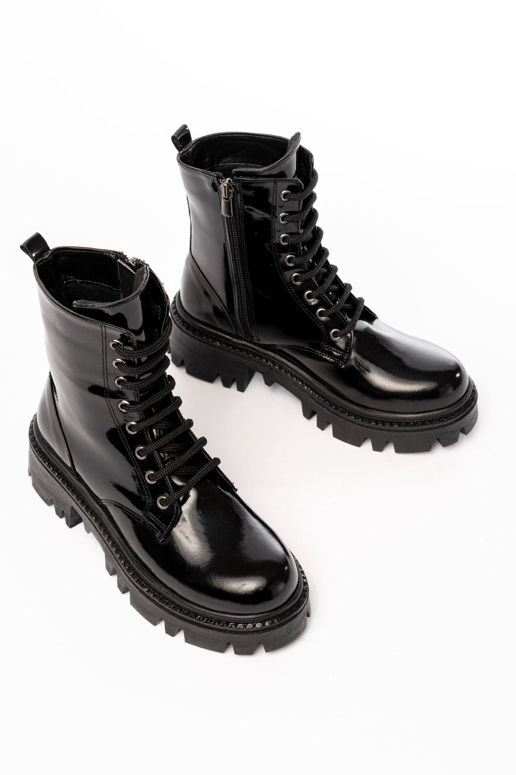 ZRİN868-356 Premium Siyah Rugan Bağcıklı Fermuarlı Günlük Kadın Bot