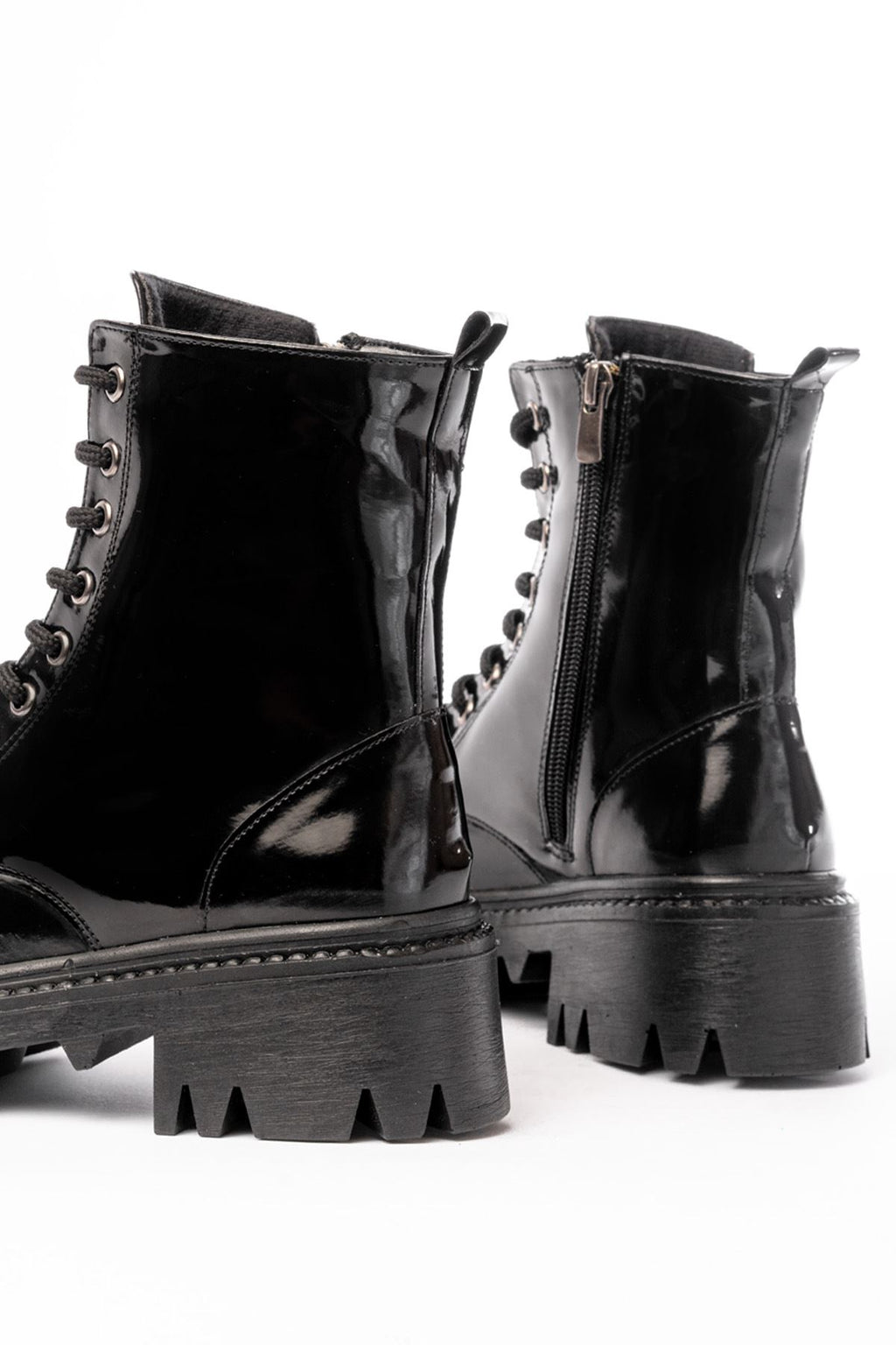 ZRİN868-356 Premium Siyah Rugan Bağcıklı Fermuarlı Günlük Kadın Bot