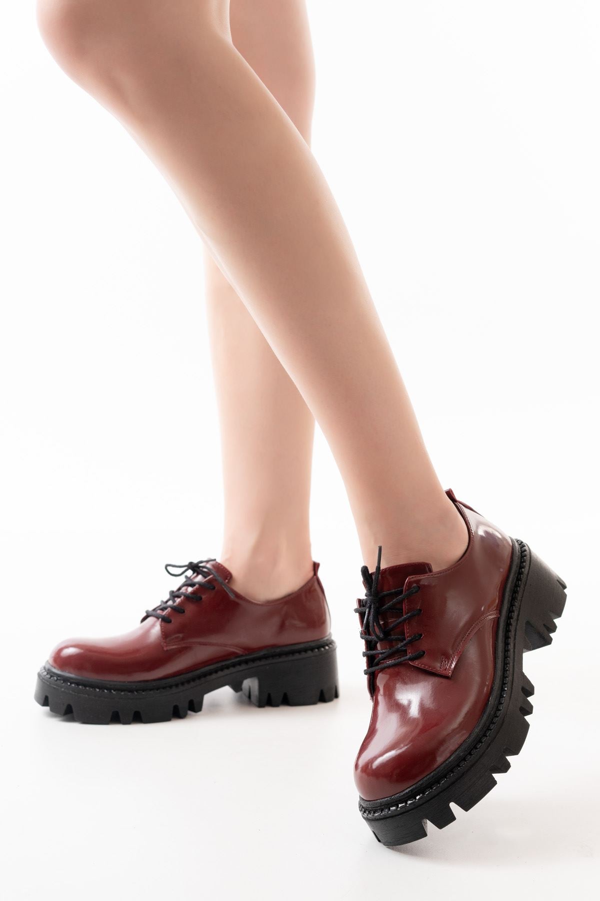 ZRİN-754 Premium Bordo Rugan Bağcıklı Ortopedik Yüksek Tabanlı Loafer
