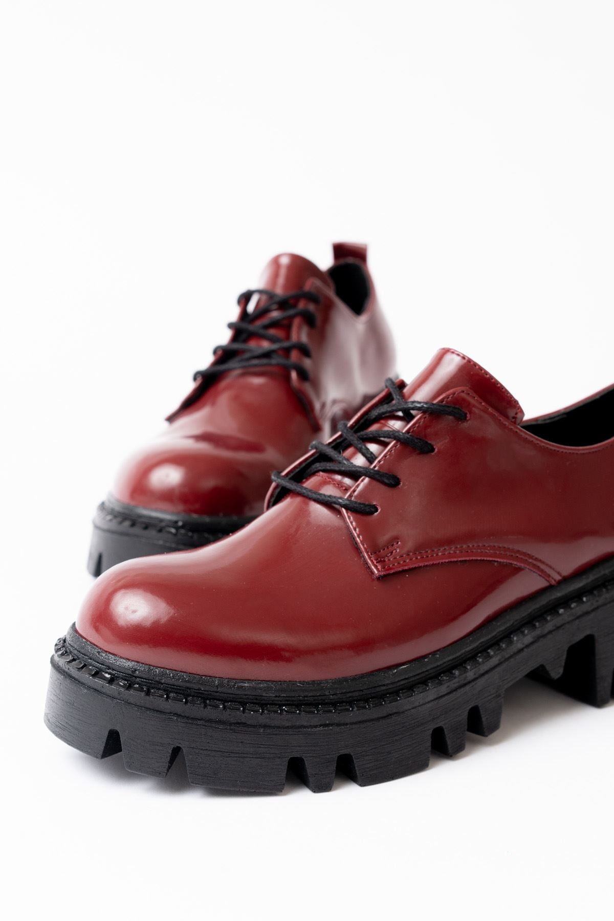 ZRİN-754 Premium Bordo Rugan Bağcıklı Ortopedik Yüksek Tabanlı Loafer