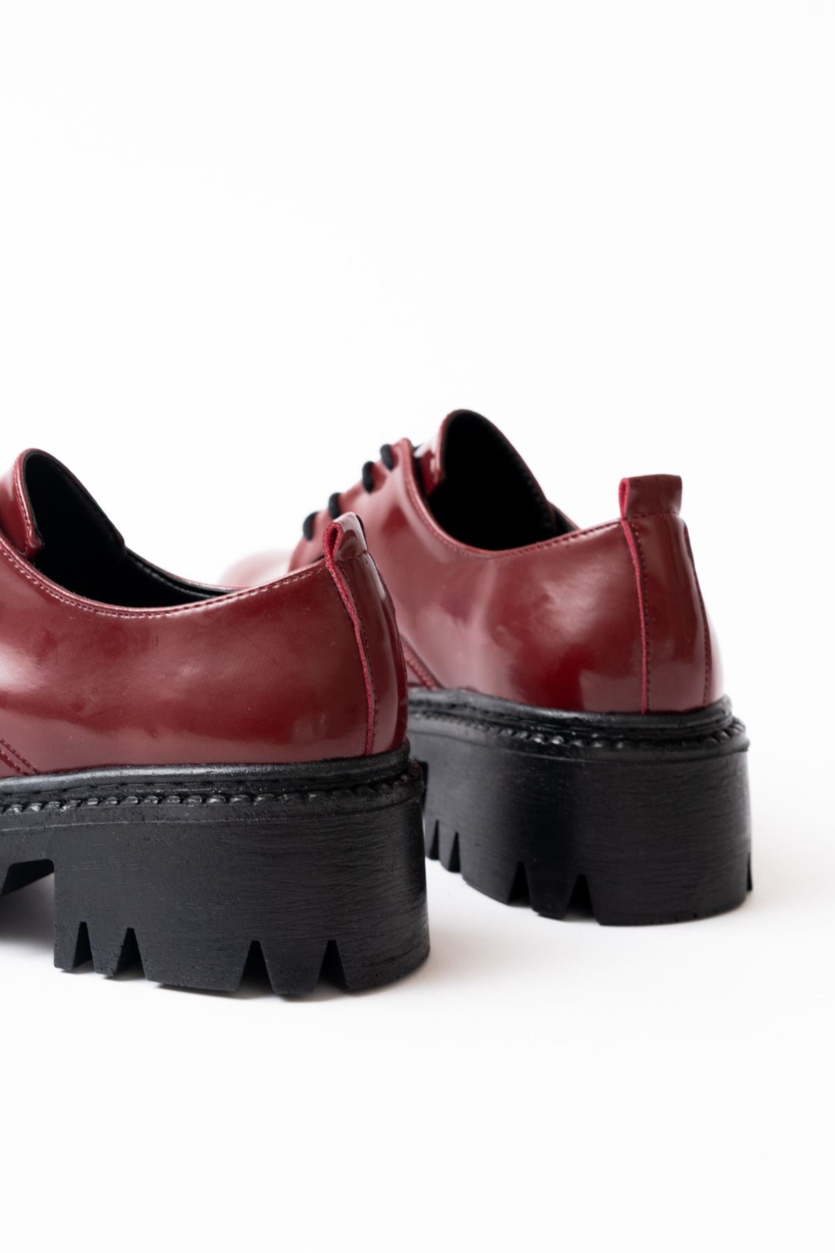 ZRİN-754 Premium Bordo Rugan Bağcıklı Ortopedik Yüksek Tabanlı Loafer