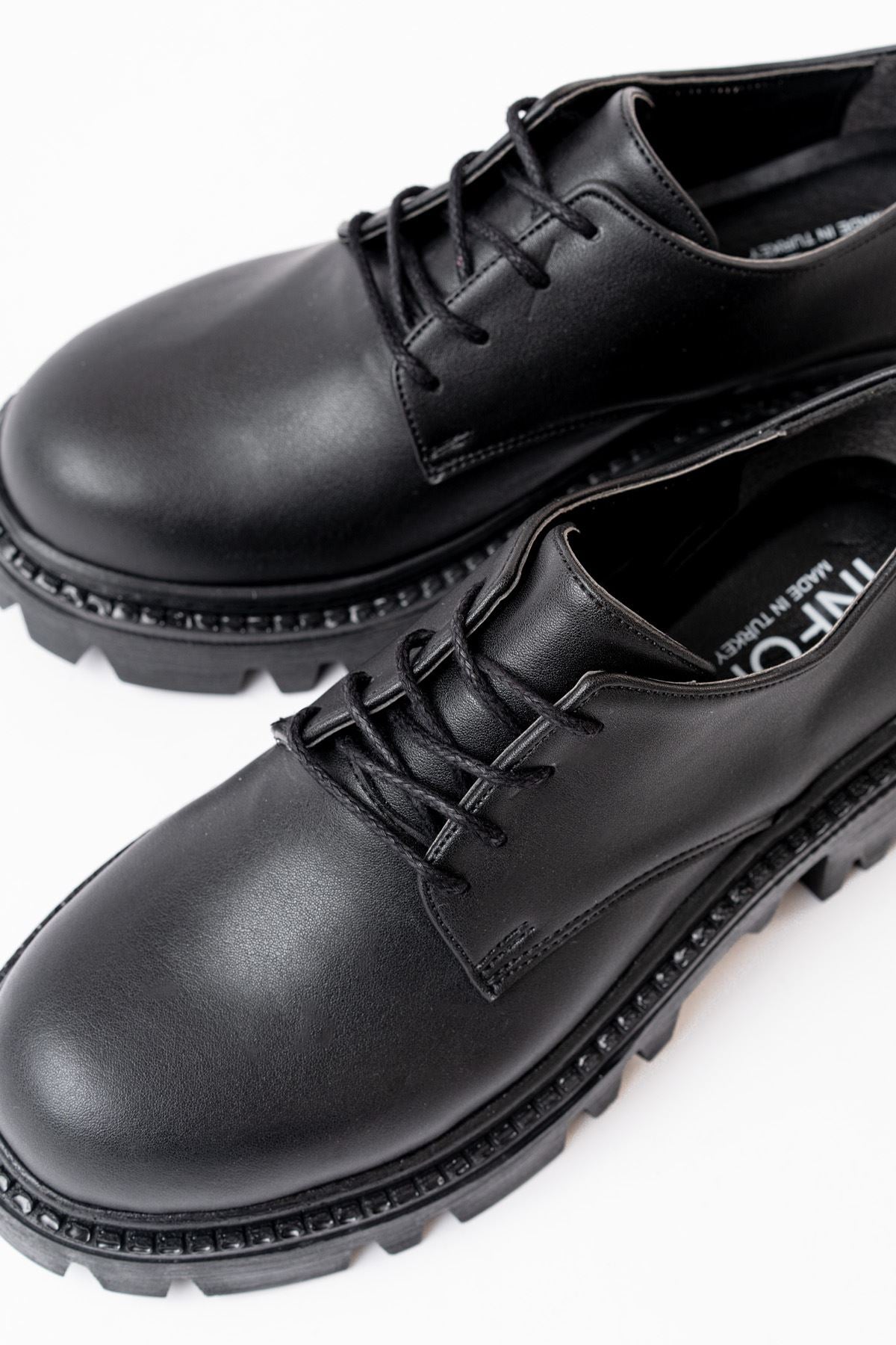 ZRİN-754 Premium Siyah Bağcıklı Ortopedik Yüksek Tabanlı Loafer