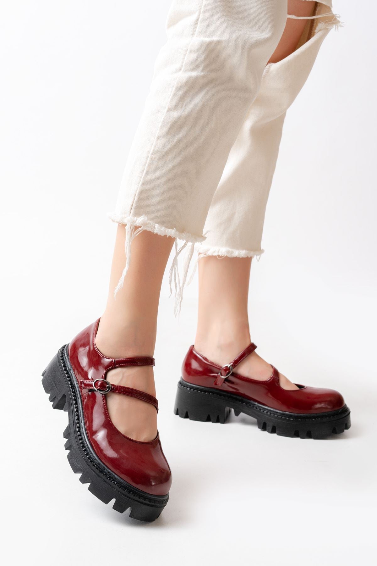 ZRİN-868-756 Premium Bordo Rugan Ortopedik Yüksek Tabanlı Loafer