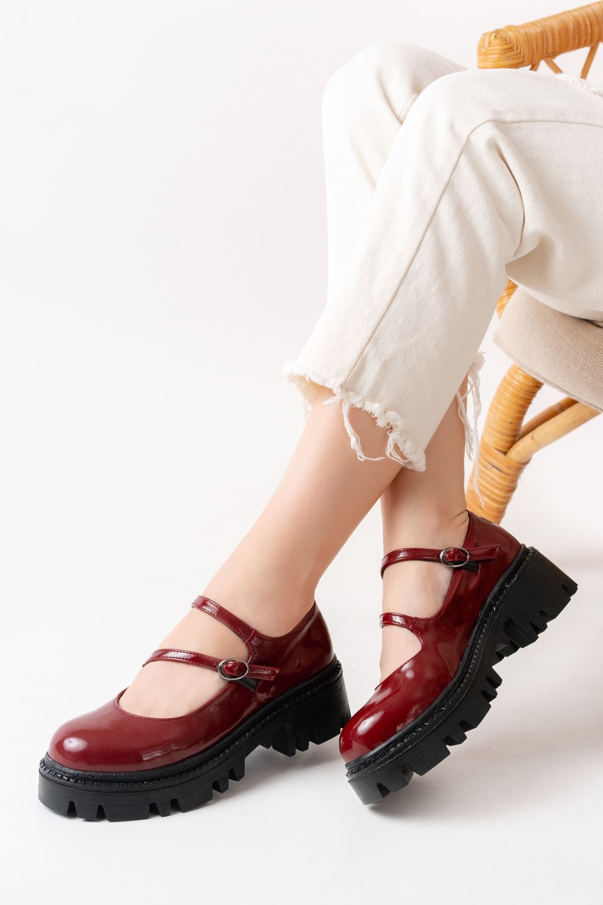 ZRİN-868-756 Premium Bordo Rugan Ortopedik Yüksek Tabanlı Loafer