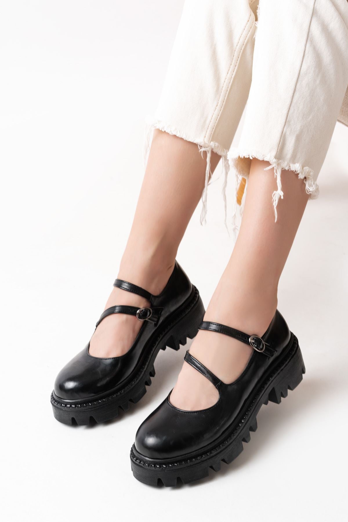 ZRİN-868-756 Premium Siyah Rugan Ortopedik Yüksek Tabanlı Loafer