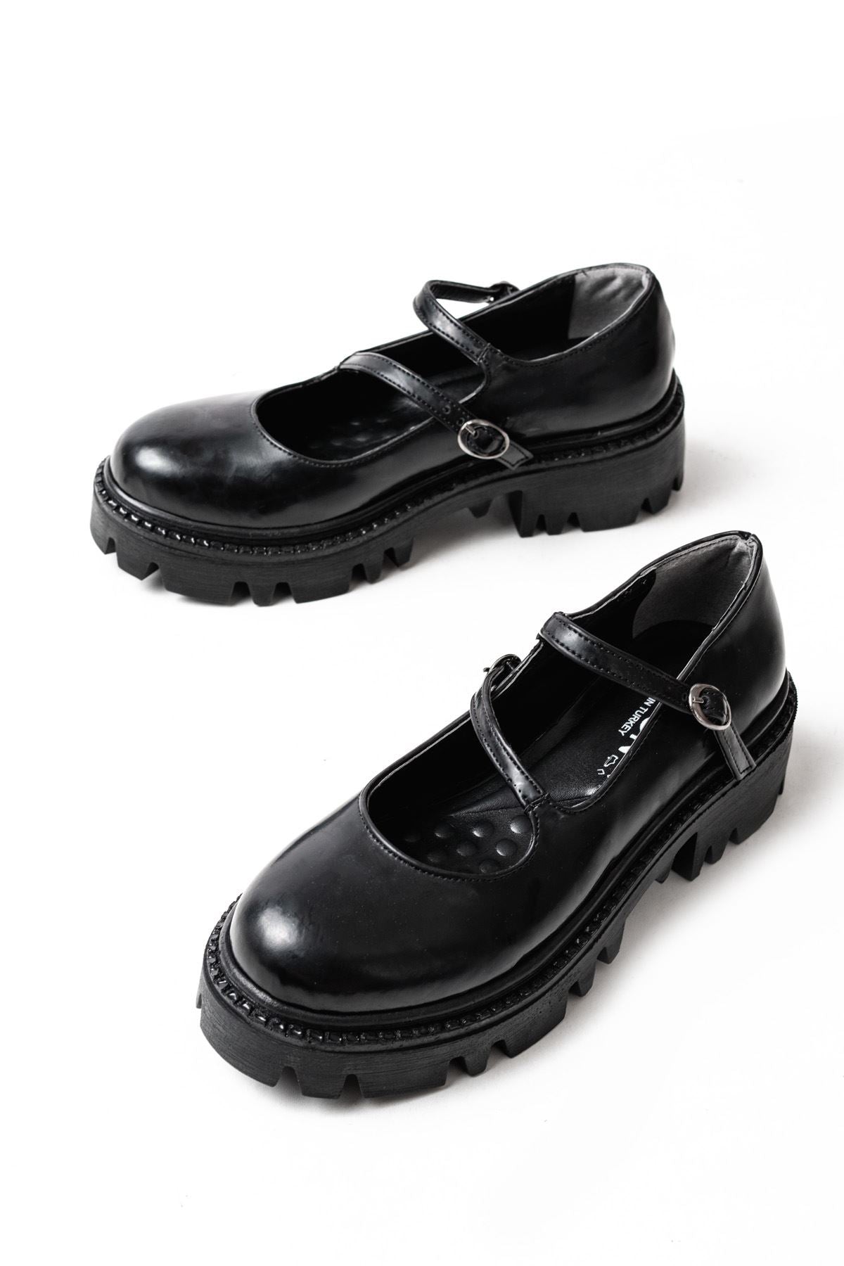 ZRİN-868-756 Premium Siyah Rugan Ortopedik Yüksek Tabanlı Loafer