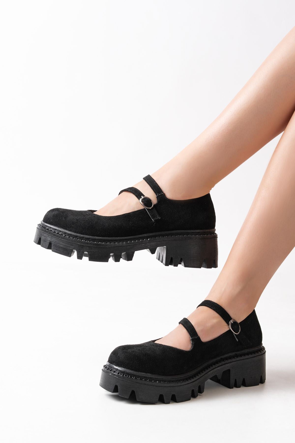 ZRİN-868-756 Premium Siyah Süet Ortopedik Yüksek Tabanlı Loafer