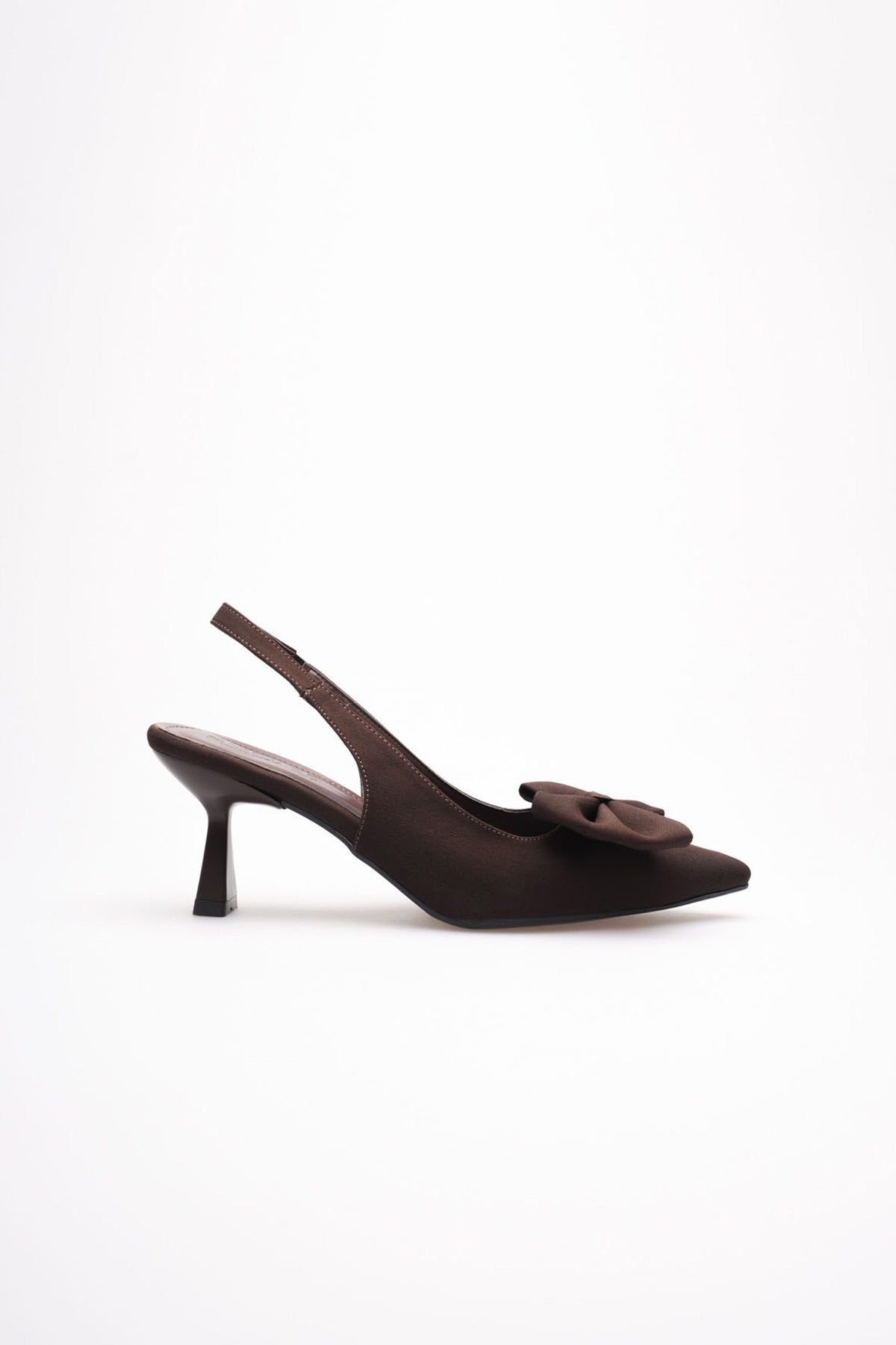 ZR-T1 Premium Acı Kahve Fiyonklu Kitten Topuklu Slingback Kadın Topuklu Ayakkabı